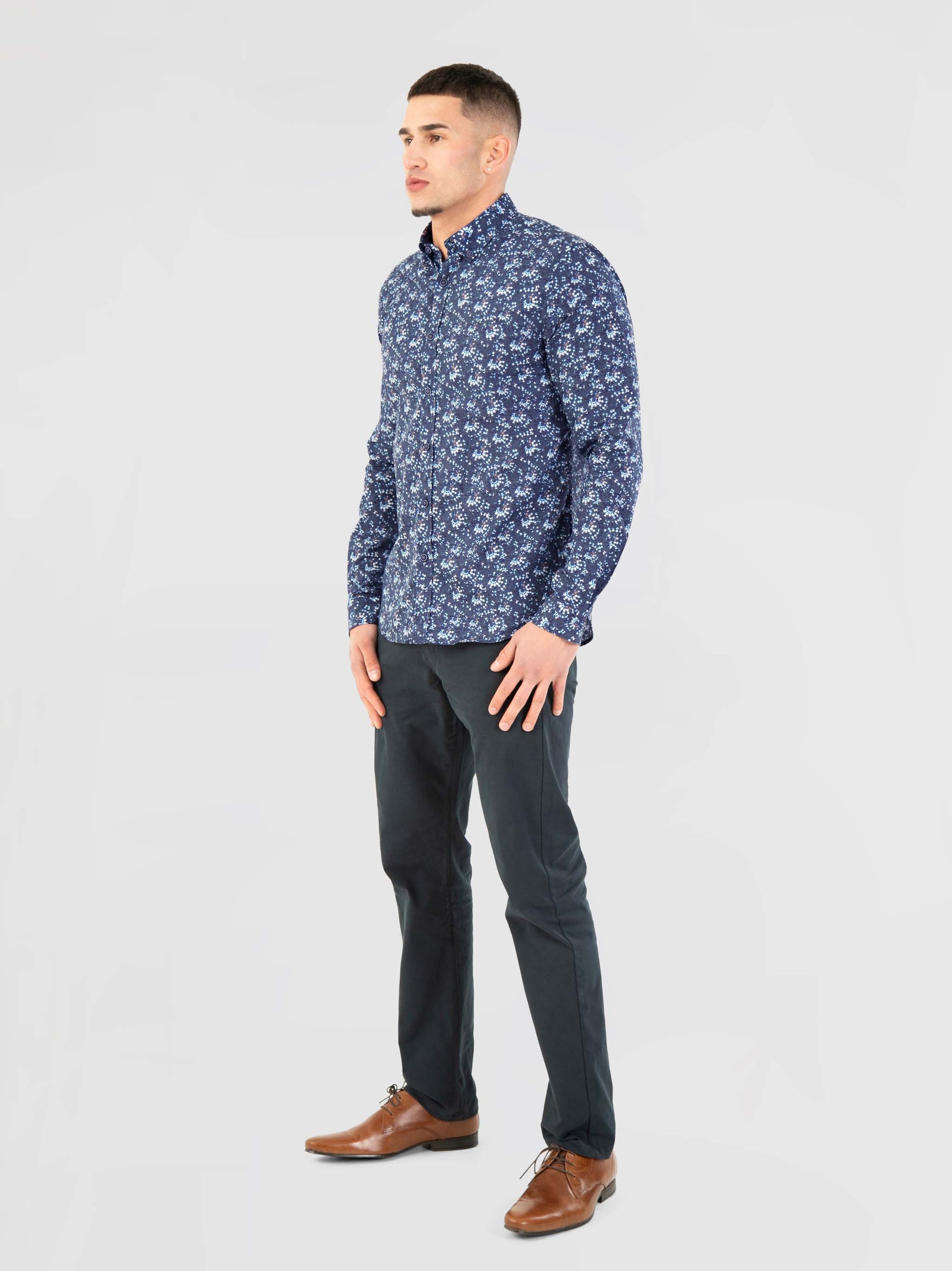 Regular Fit Thunder Navy Printed Long Sleeve Shirt