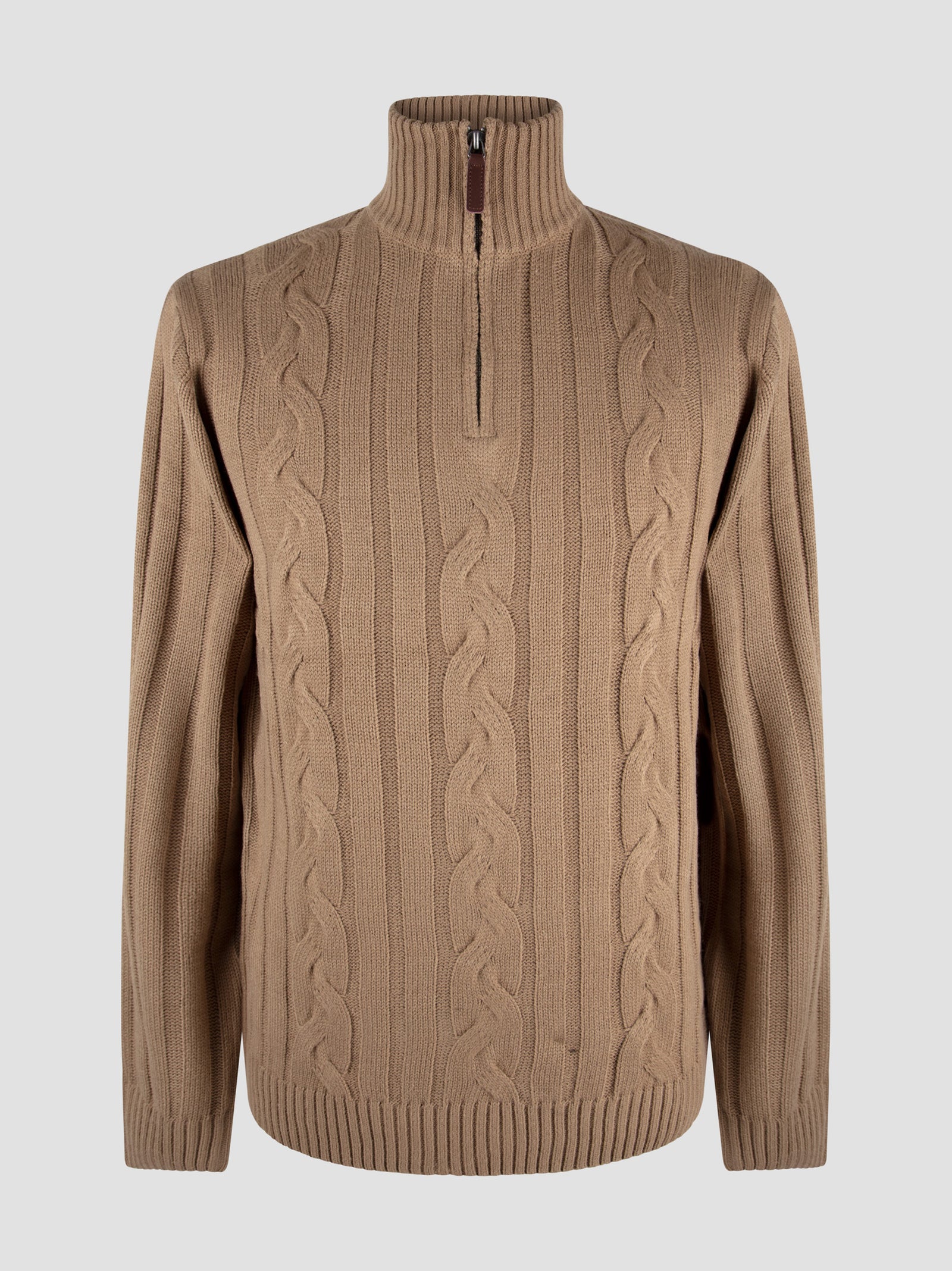 Regular Fit Cable Oak 3/4 Zip Knitted Sweater