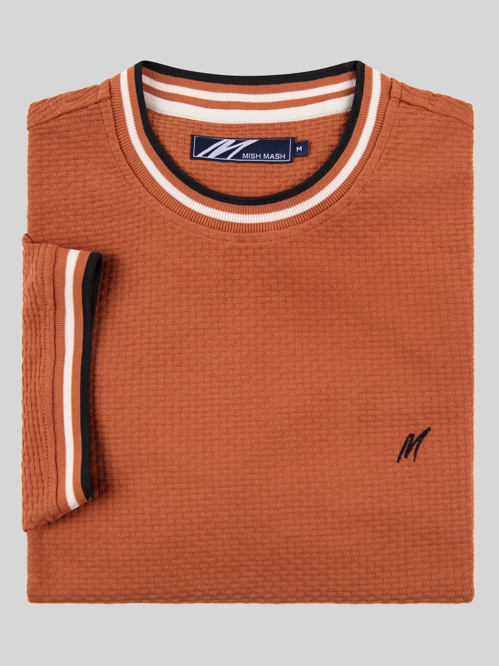 Regular Fit Textured Cotton Jersey Stockholm Camel T-Shirt