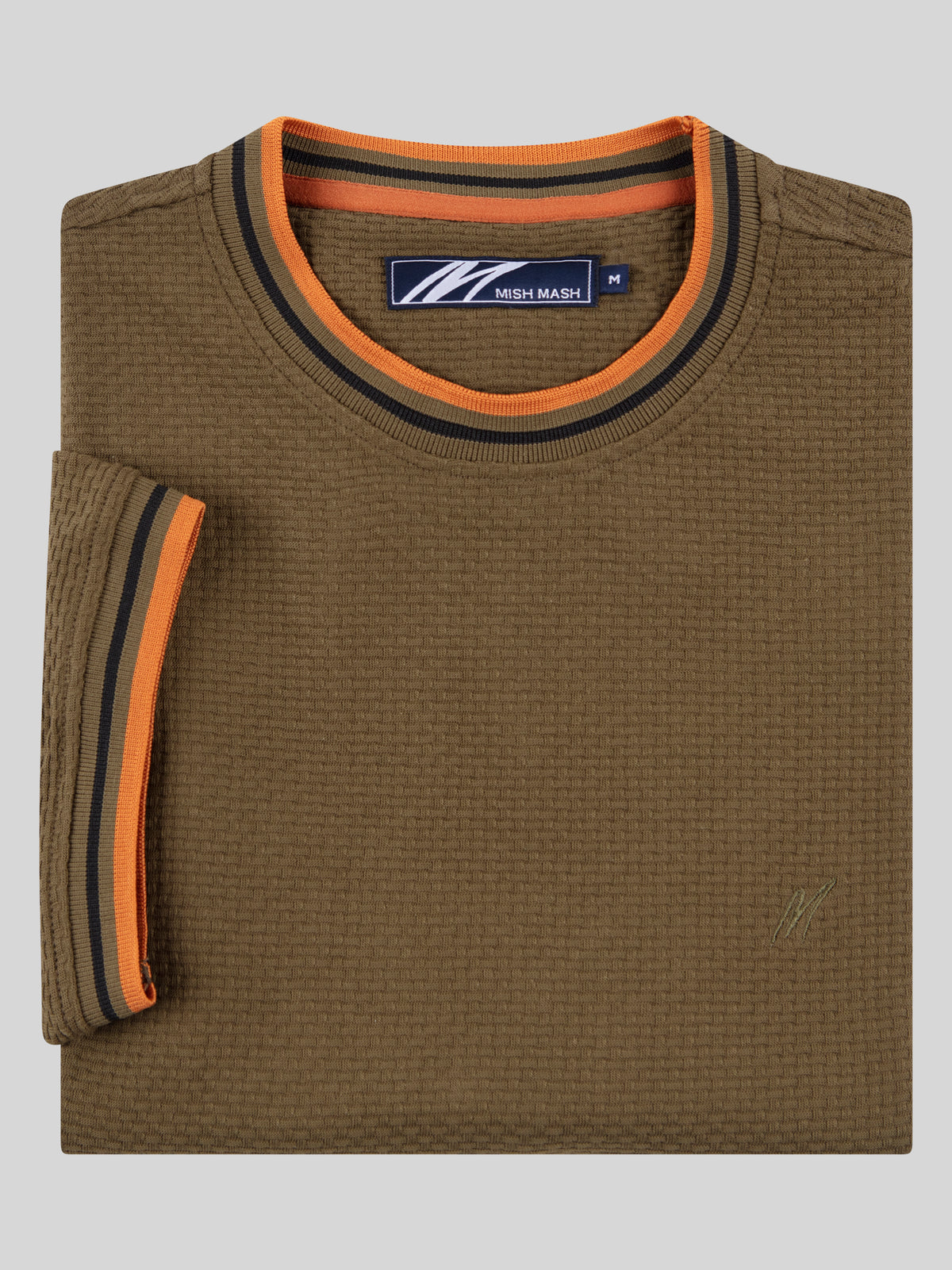 Regular Fit Textured Cotton Jersey Stockholm Khaki T-Shirt
