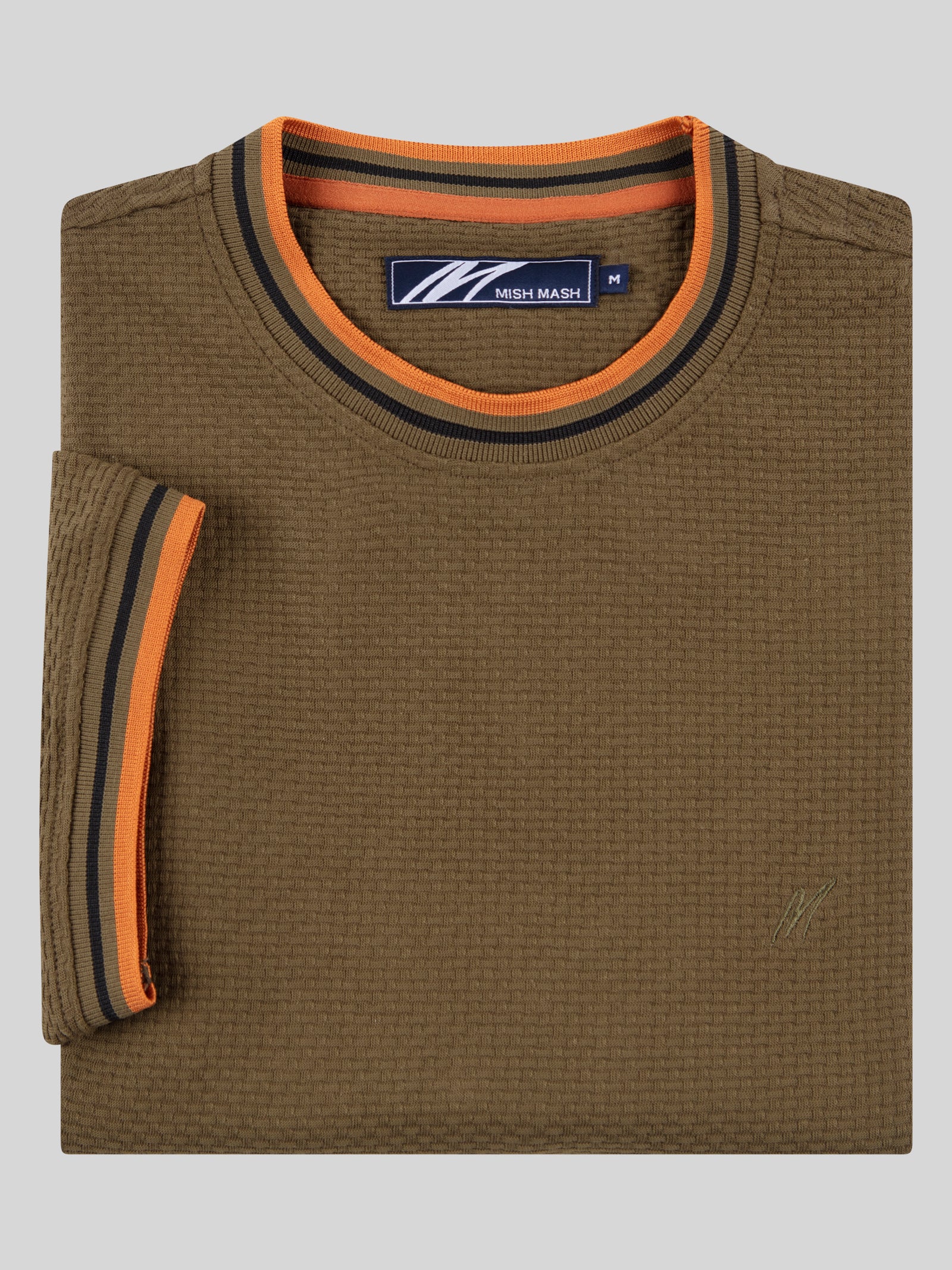 Regular Fit Textured Cotton Jersey Stockholm Khaki T-Shirt