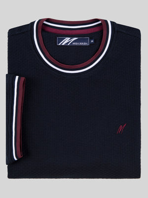 Regular Fit Textured Cotton Jersey Stockholm Navy/Burgundy T-Shirt