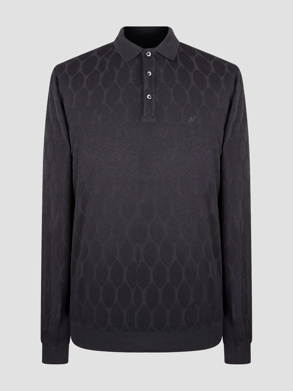 black_knitted_long sleeve_polo