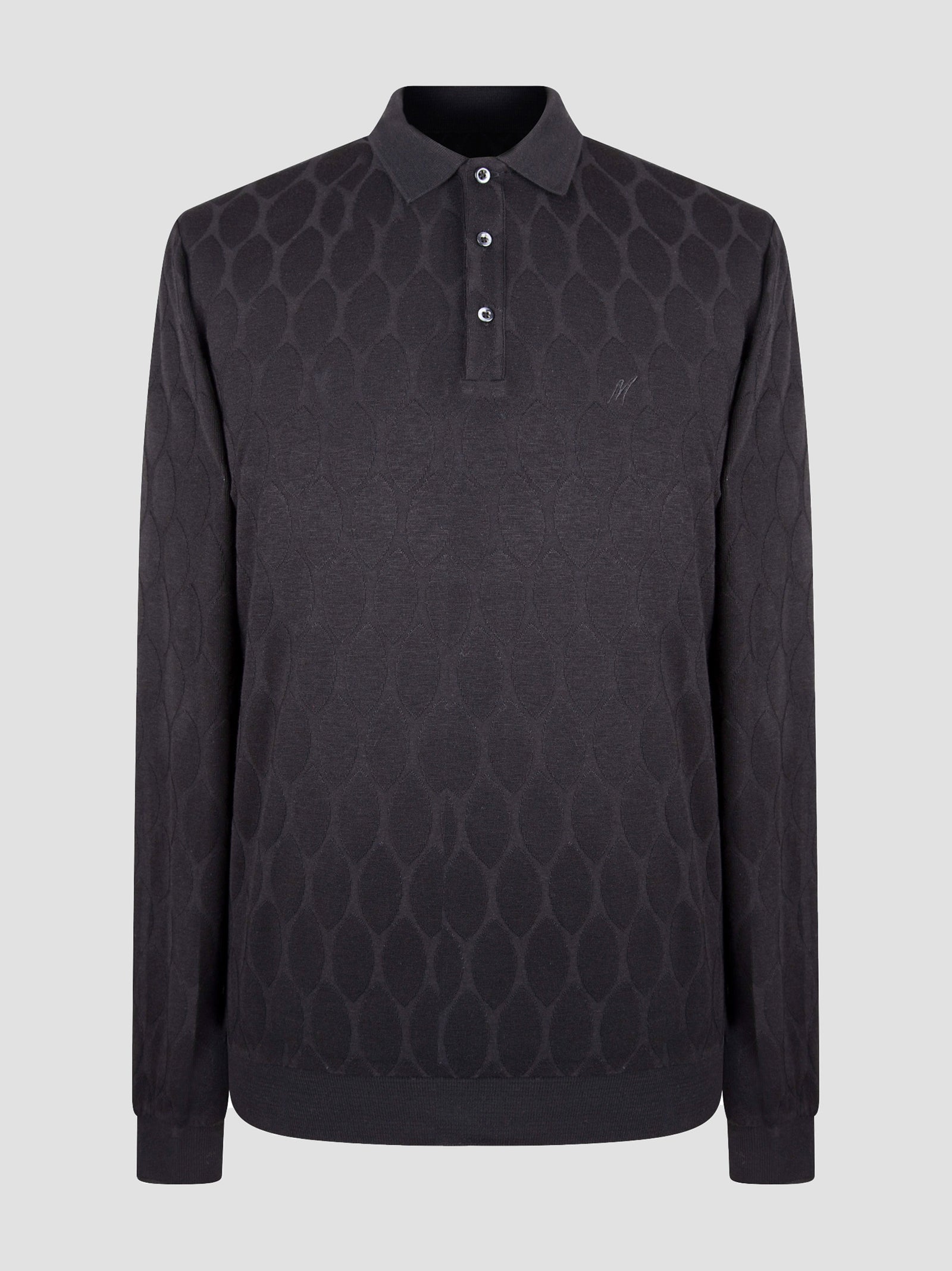 black_knitted_long sleeve_polo