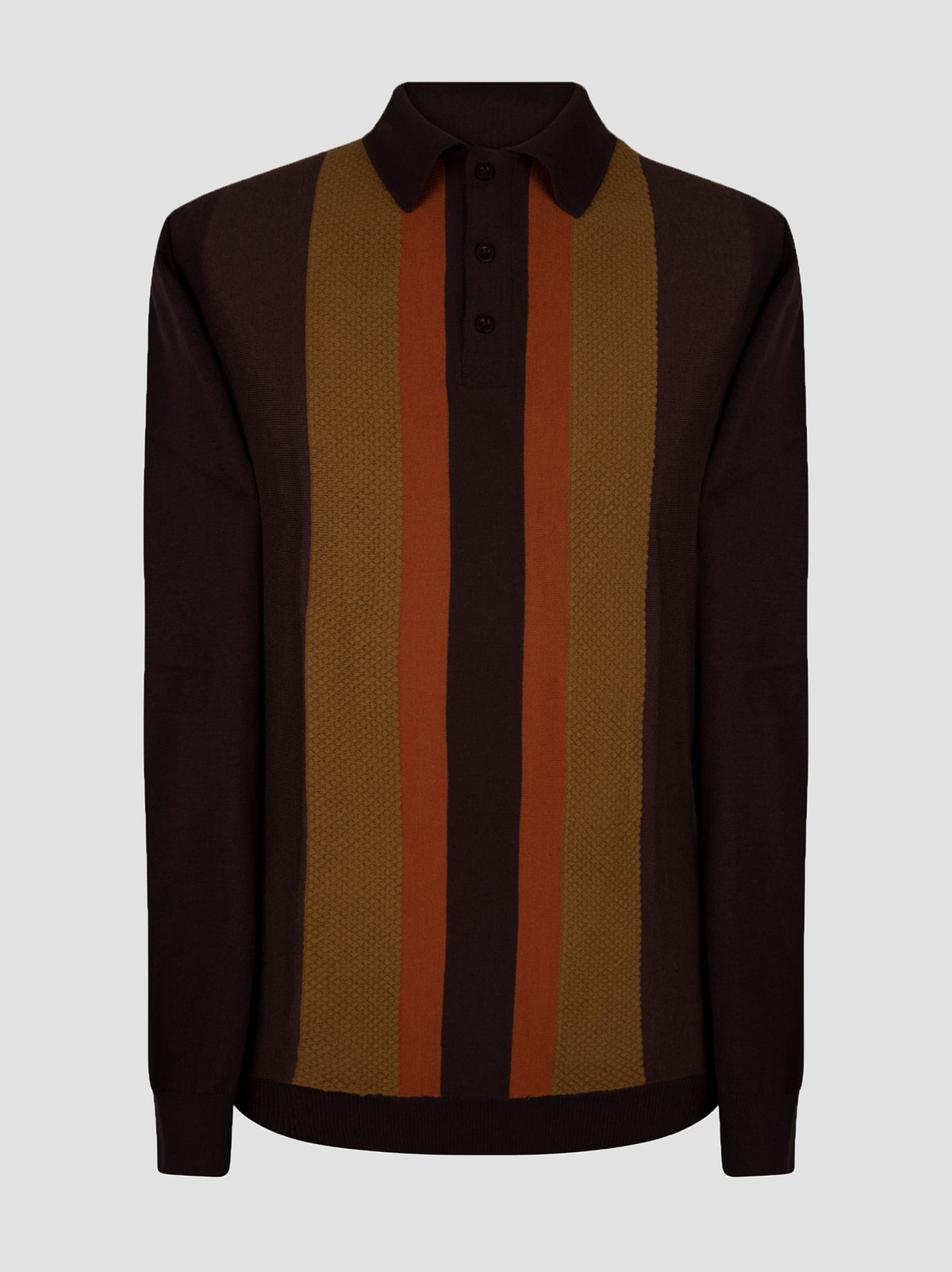 Regular Fit Monza Dark Oak Knitted Long Sleeve Polo