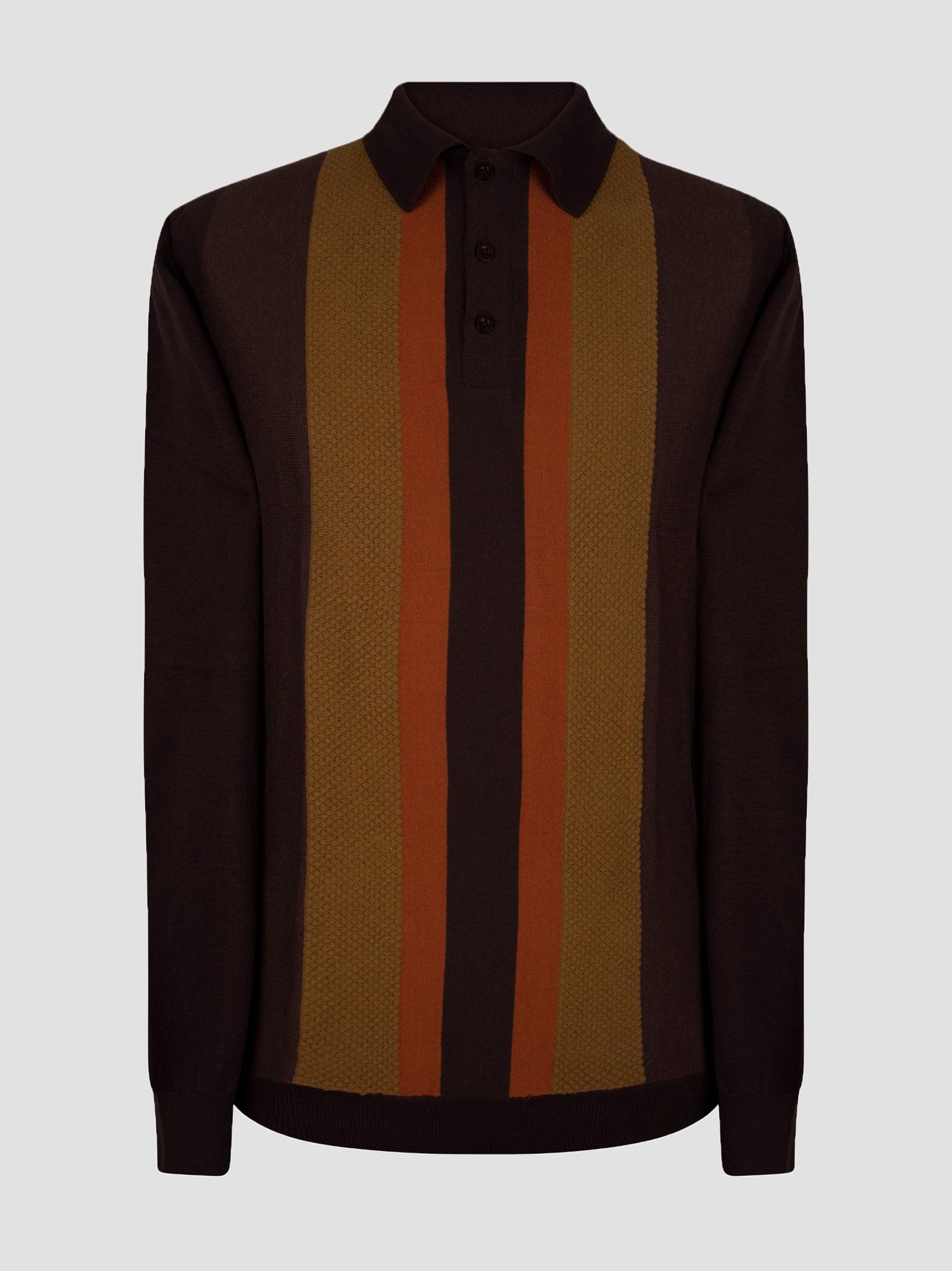 Regular Fit Monza Dark Oak Knitted Long Sleeve Polo