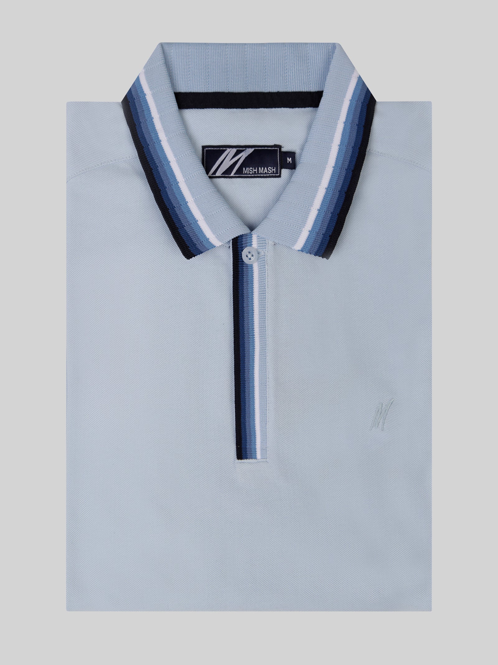 A sky blue polo with collar contrast detail, designed in the uk for men. 