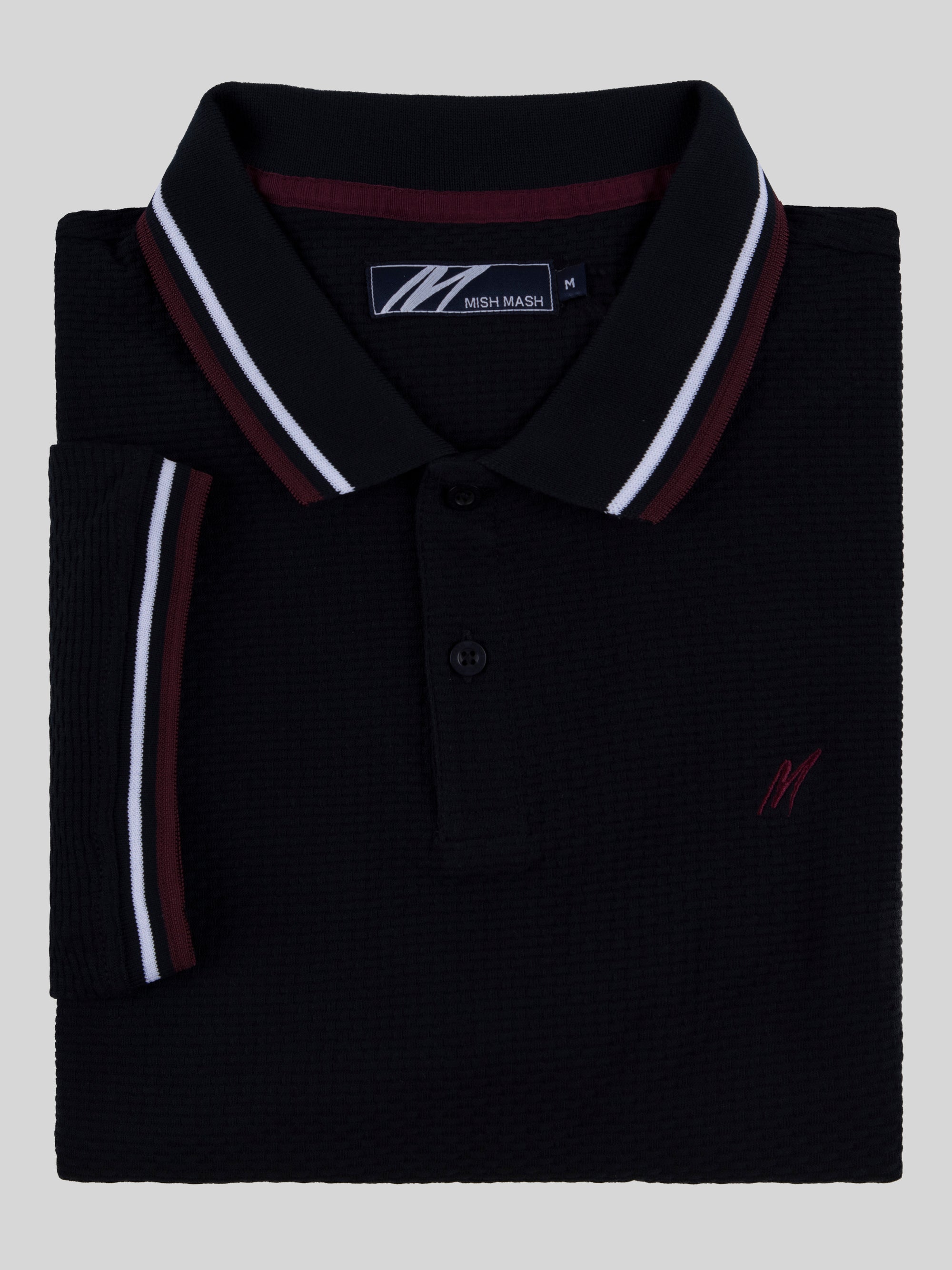 Regular Fit Textured Cotton Jersey Stockholm Navy/Burgundy Polo