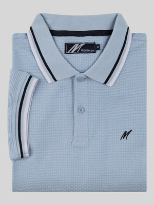 Regular Fit Textured Cotton Jersey Stockholm Sky Polo