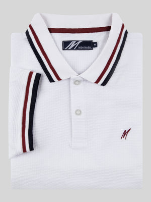 Regular Fit Textured Cotton Jersey Stockholm White Polo