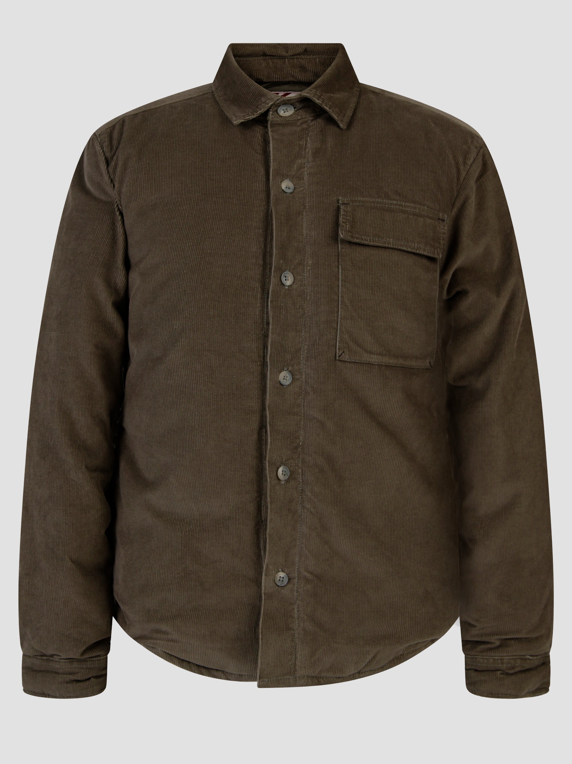 Vanguard Khaki Cord Jacket featuring a front button placket and chest pocket in soft, lightweight corduroy fabric.