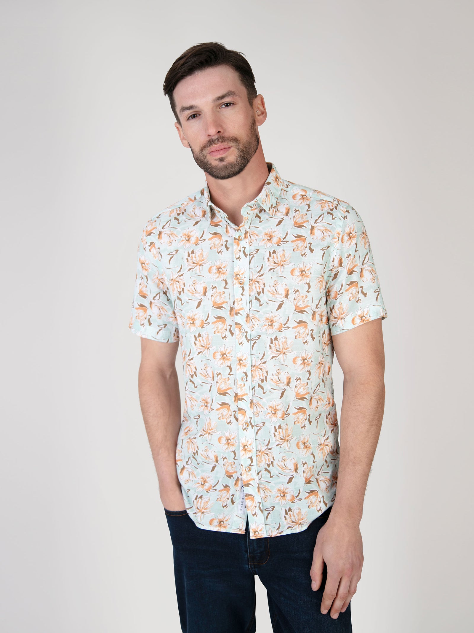 Floral light green short sleeve shirt