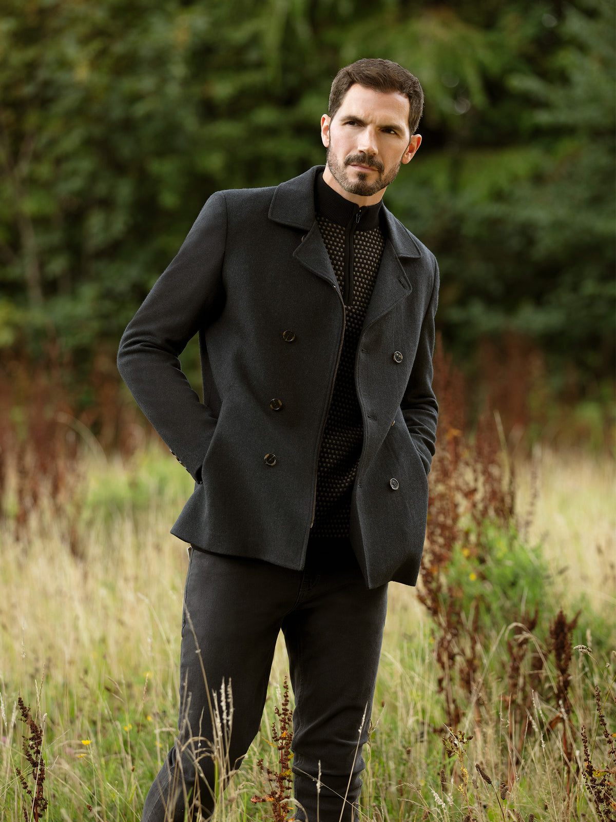 Regular Fit Boss Charcoal Tailored Double Breasted Coat