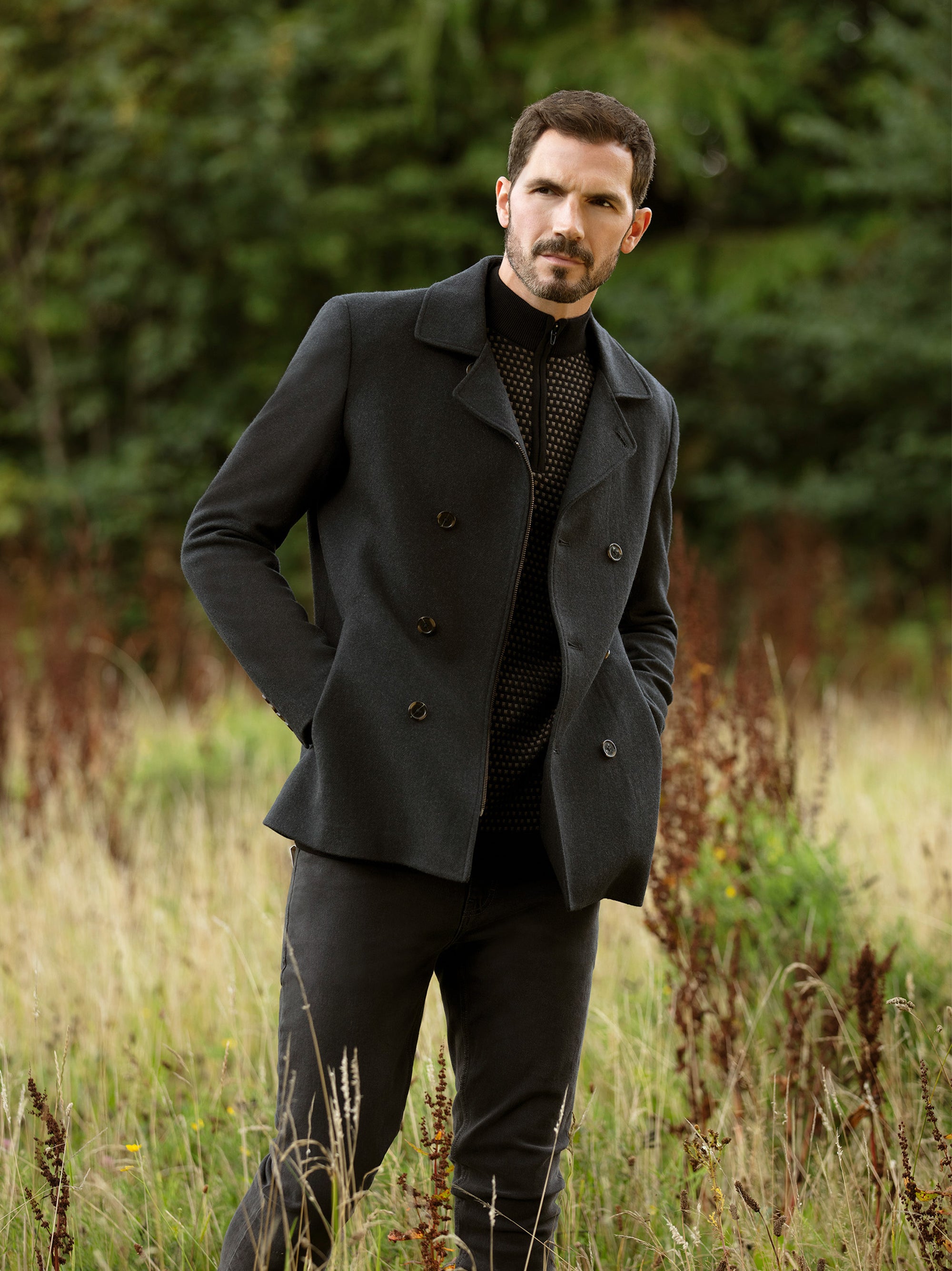 Regular Fit Boss Charcoal Tailored Double Breasted Coat