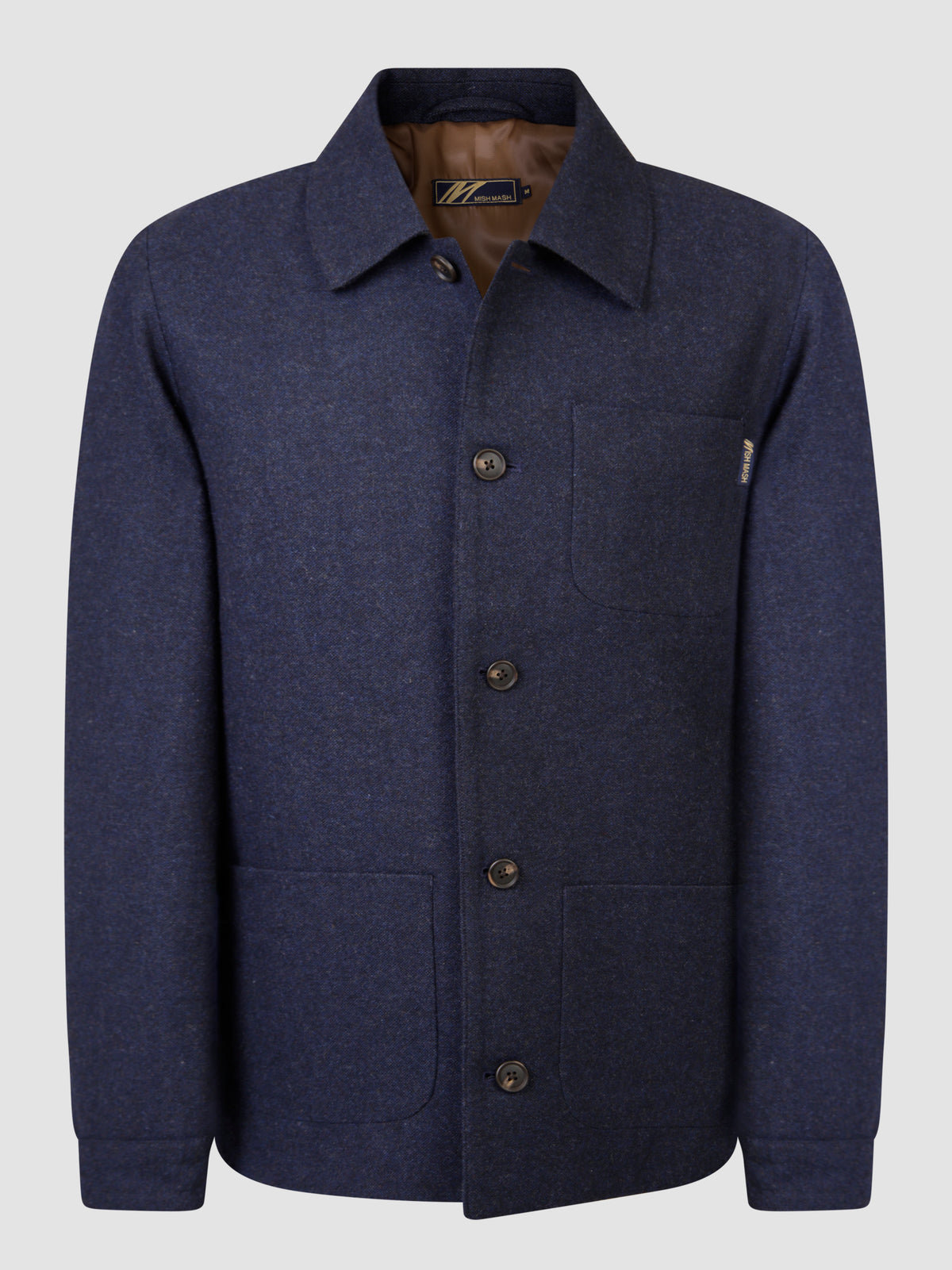 A wool blend navy jacket for men.