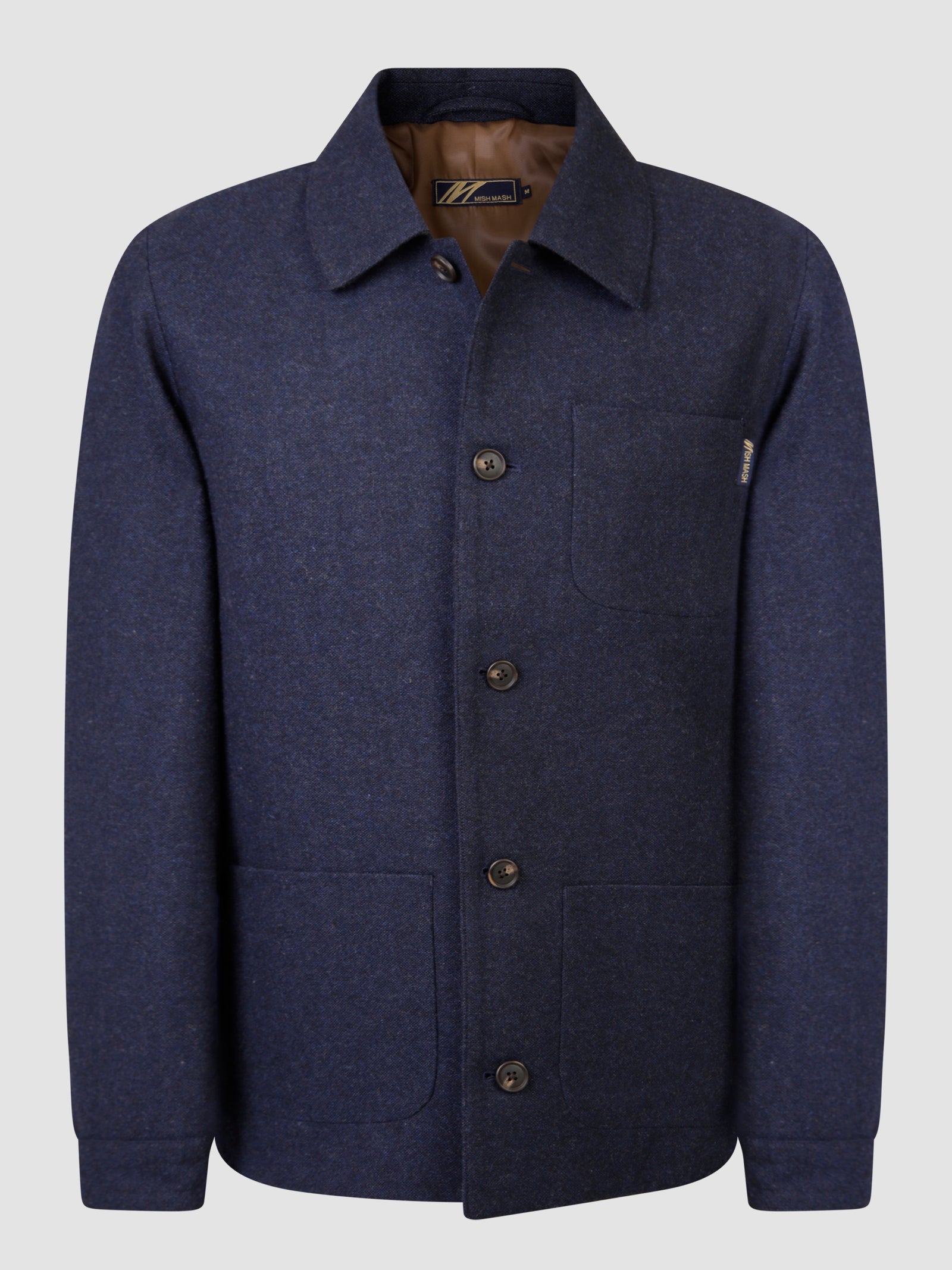 A wool blend navy jacket for men.