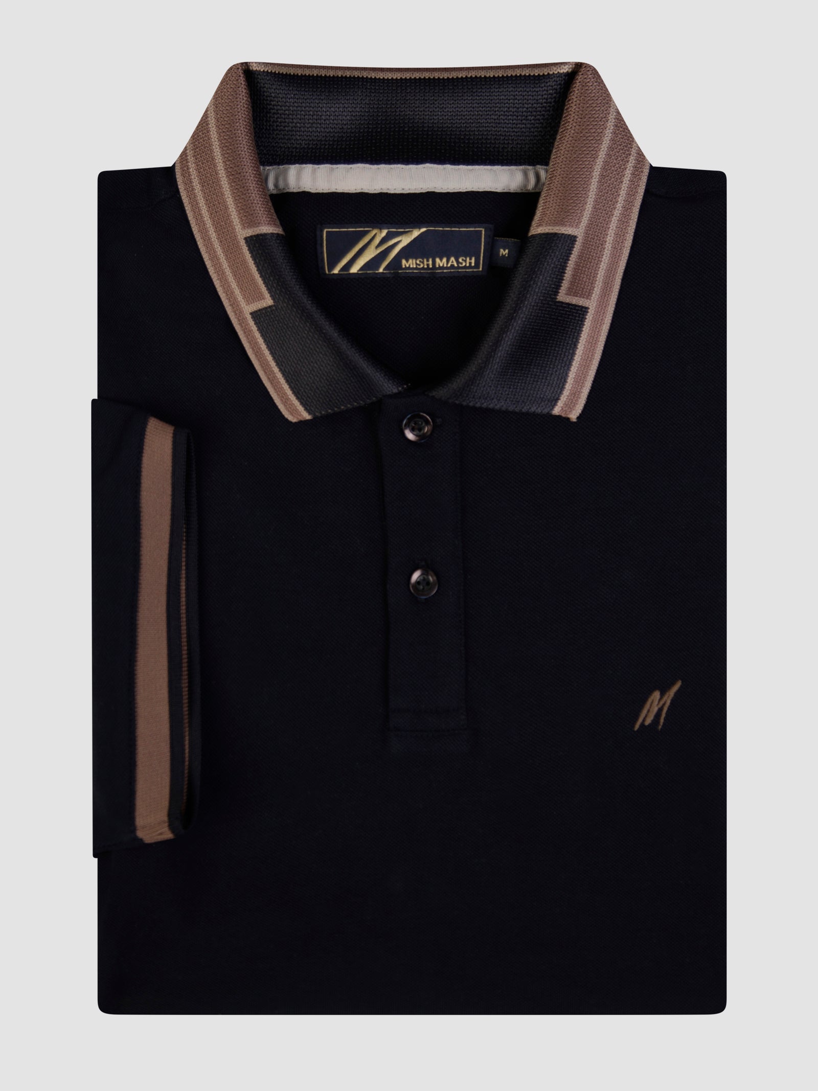 A black polo with a contrast collar and rig, for autumn fashion, designed for men.