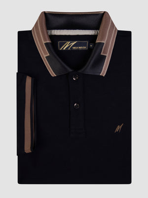 A black polo with a contrast collar and rig, for autumn fashion, designed for men.