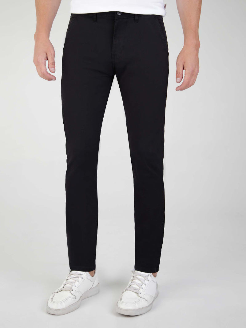 Tapered Fit Mid Stretch Casual Cotton Bromley Black Chino Trouser