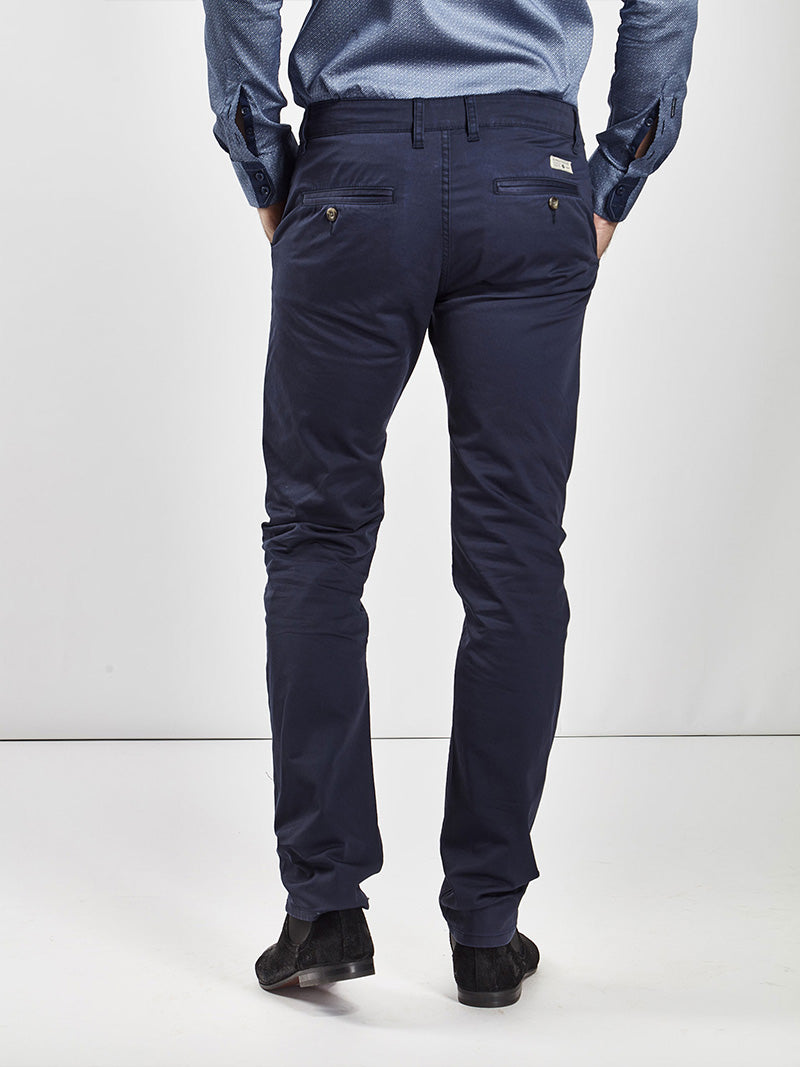 Tapered Fit Mid Stretch Casual Cotton Bromley Cobalt Blue Chino Trouser