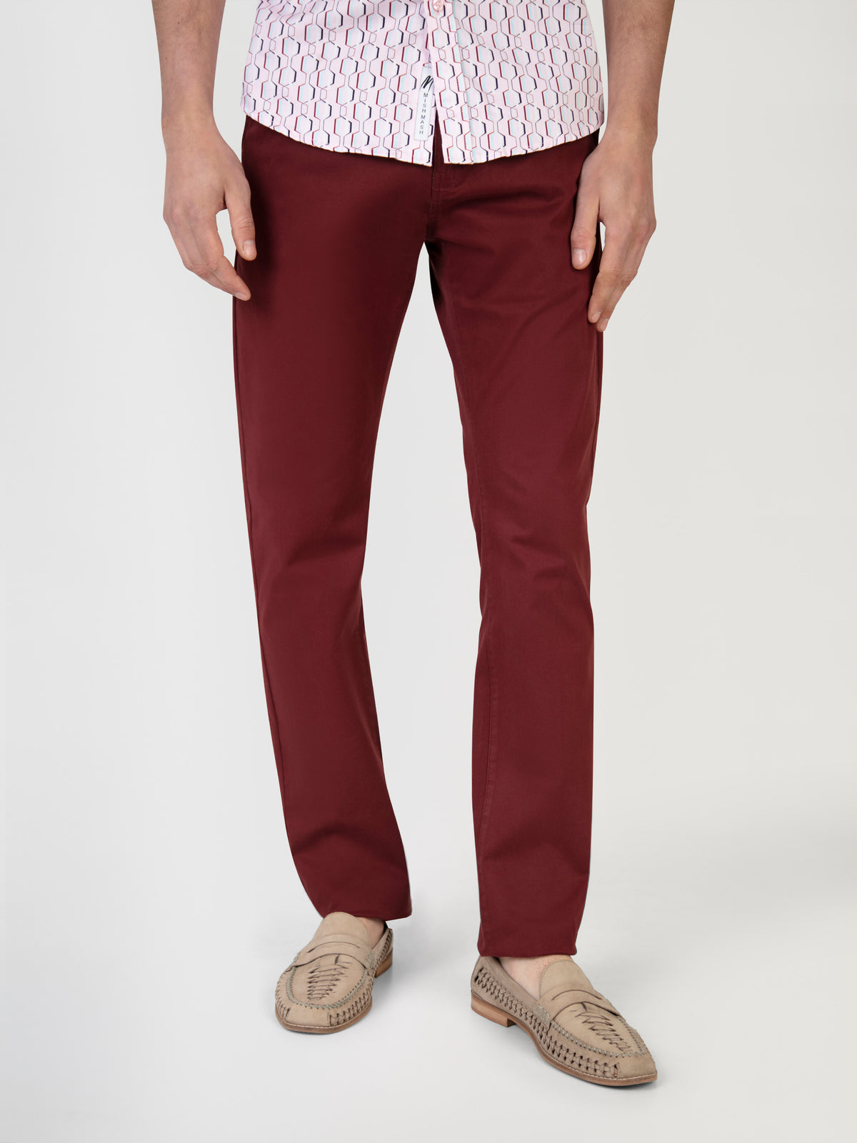 Tapered Fit Mid Stretch Casual Cotton Bromley Burgundy Chino Trouser