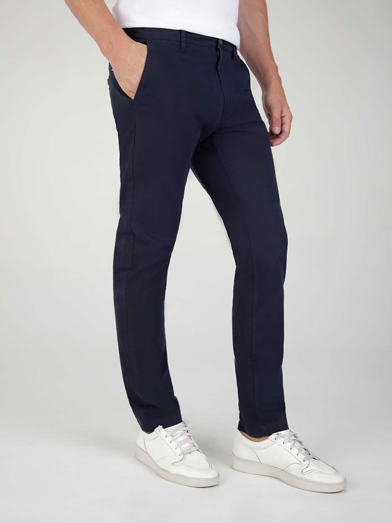 Tapered Fit Mid Stretch Casual Cotton Bromley Navy Chino Trouser