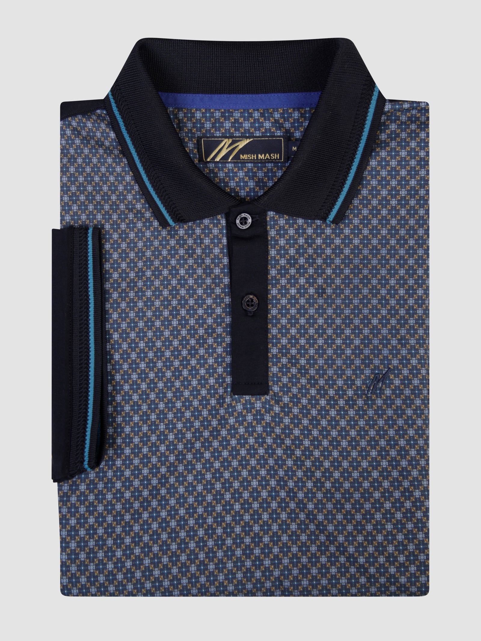 A navy short sleeve polo, designed for men.