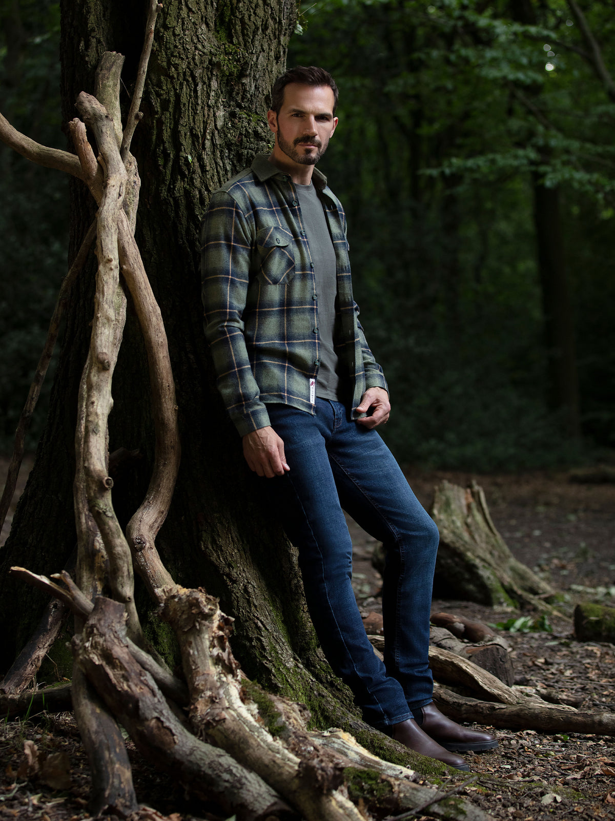 Regular Fit Defender Khaki Check Long Sleeve Shirt