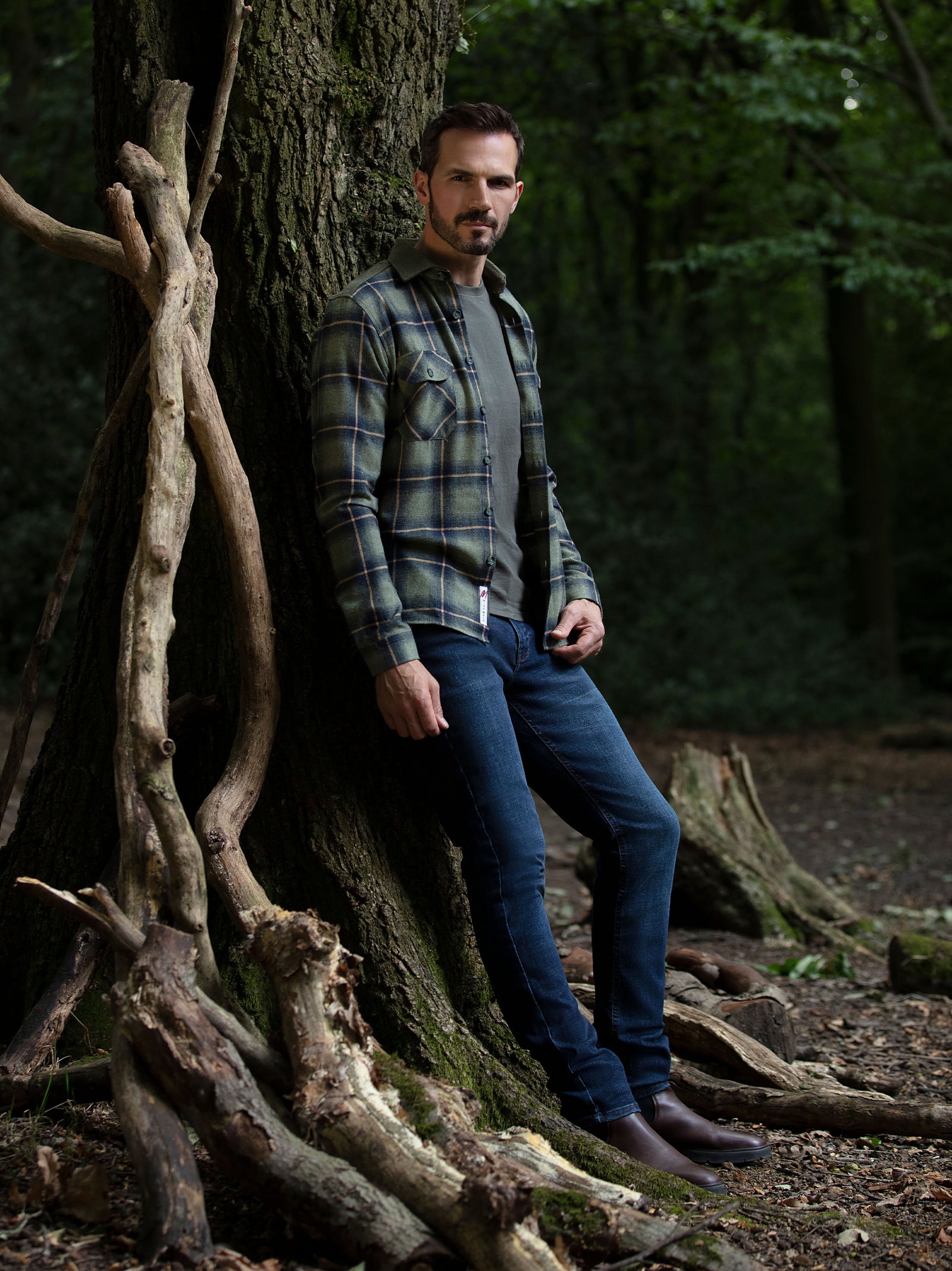 Regular Fit Defender Khaki Check Long Sleeve Shirt