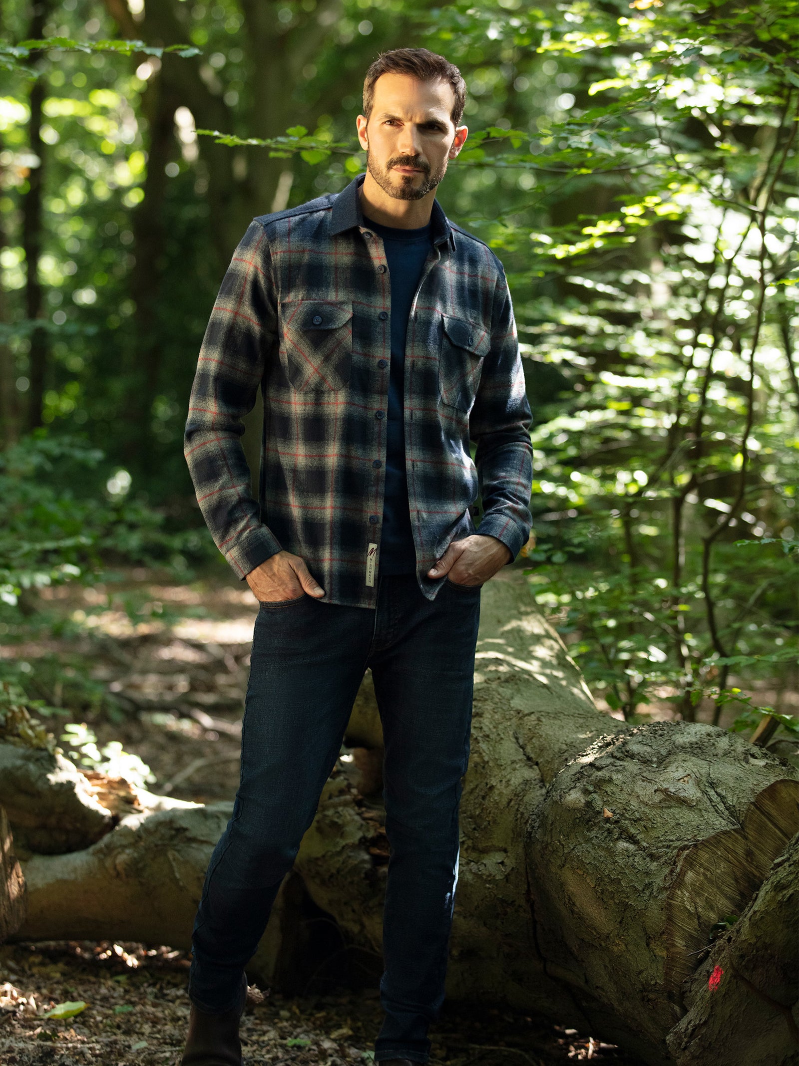 Regular Fit Defender Navy Check Long Sleeve Shirt