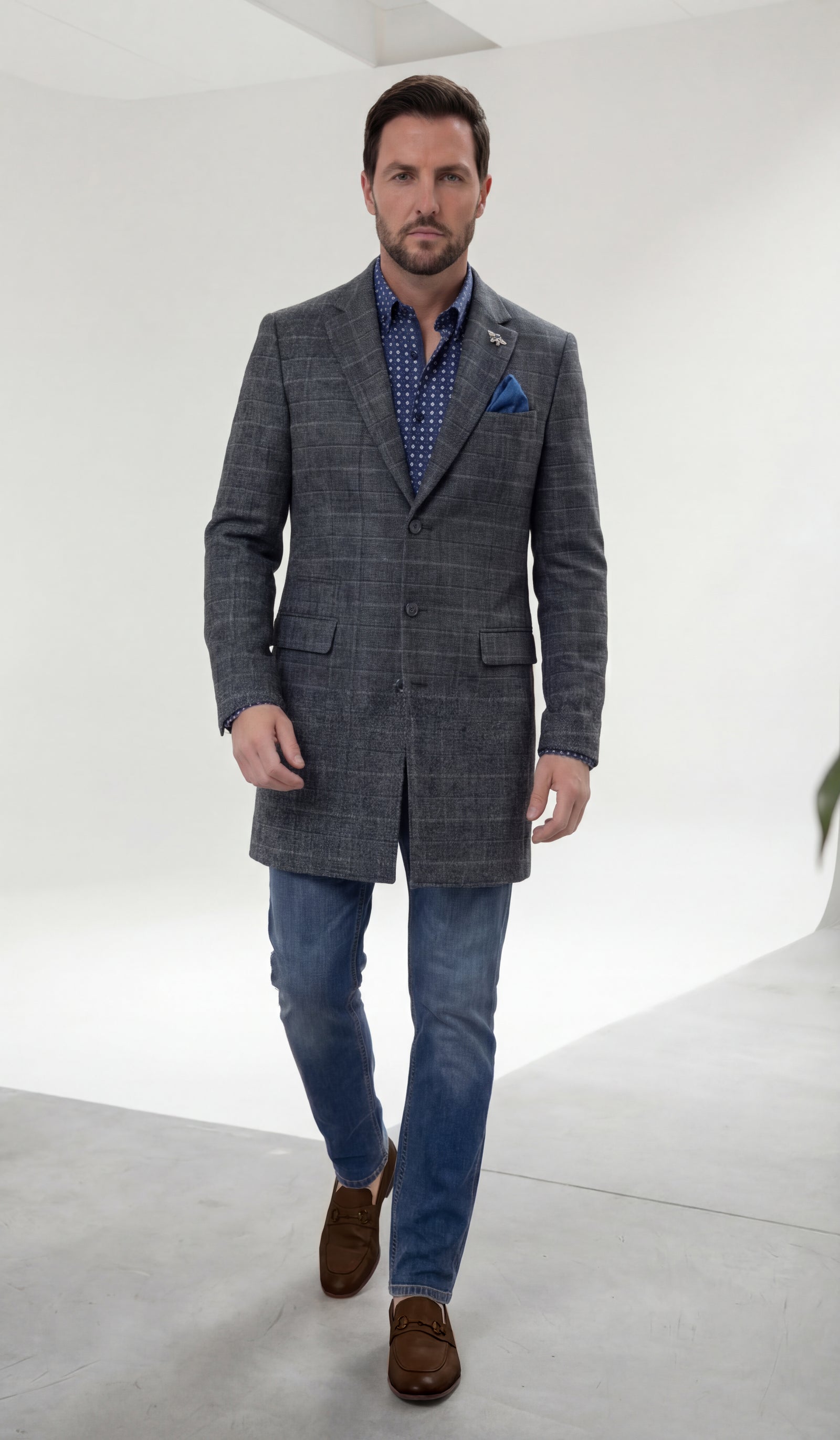 Regular Fit Tailored Cathedral Check Over Coat