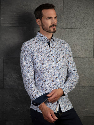 Regular Fit Drift White/Navy Printed Long Sleeve Shirt