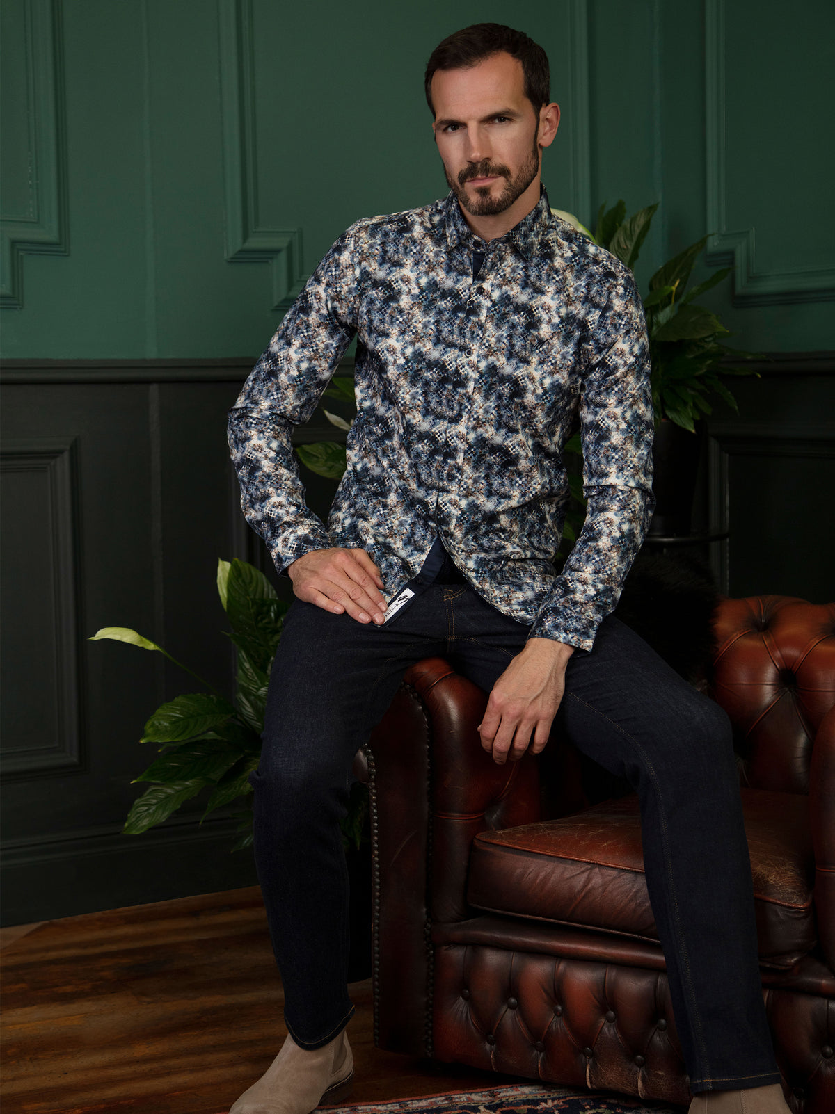 Regular Fit Hellcat Navy Printed Long Sleeve Shirt