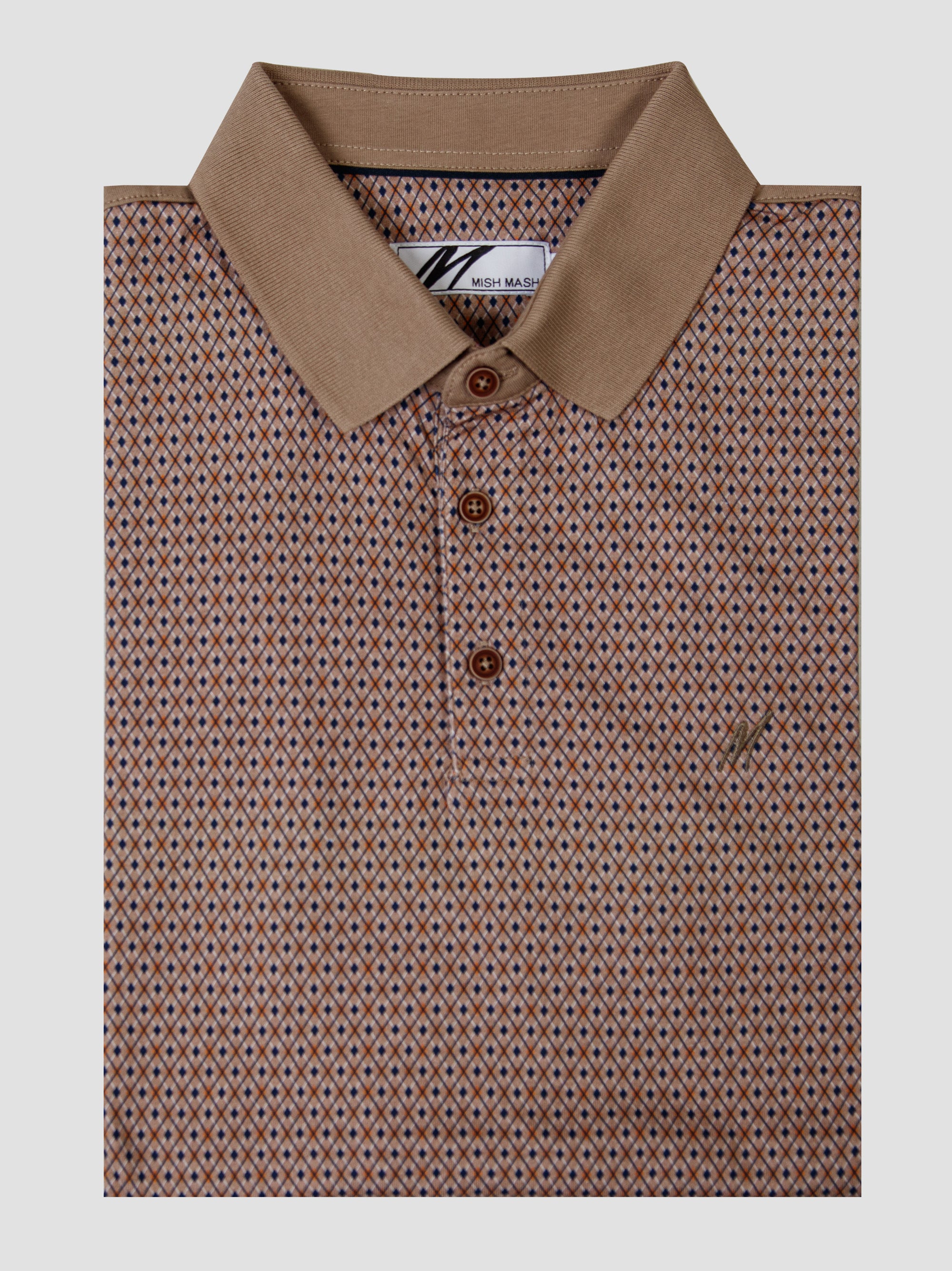 Regular Fit Noro Camel & Navy Printed Jersey Polo