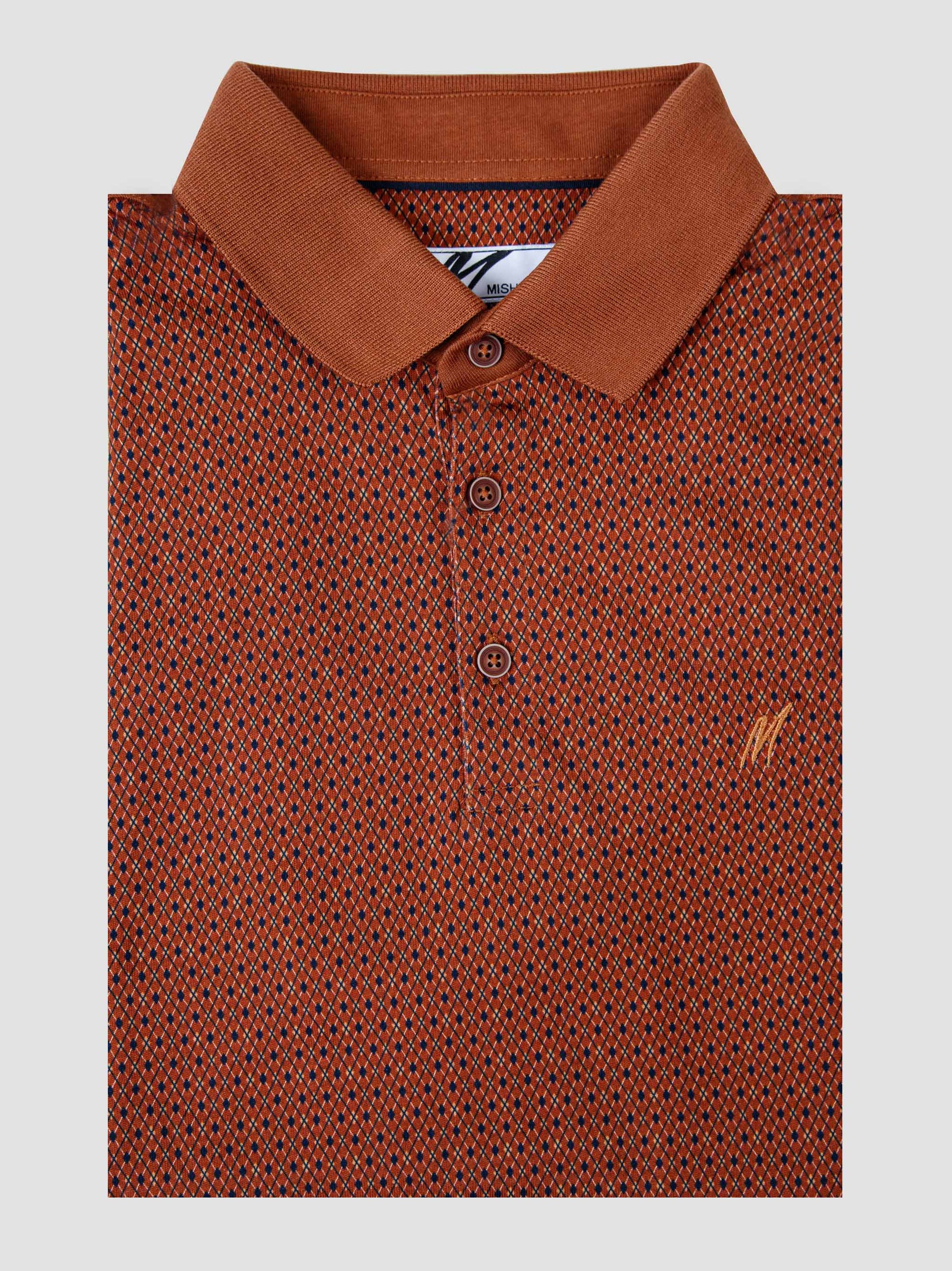 Regular Fit Noro Cinnamon & Navy Printed Jersey Polo