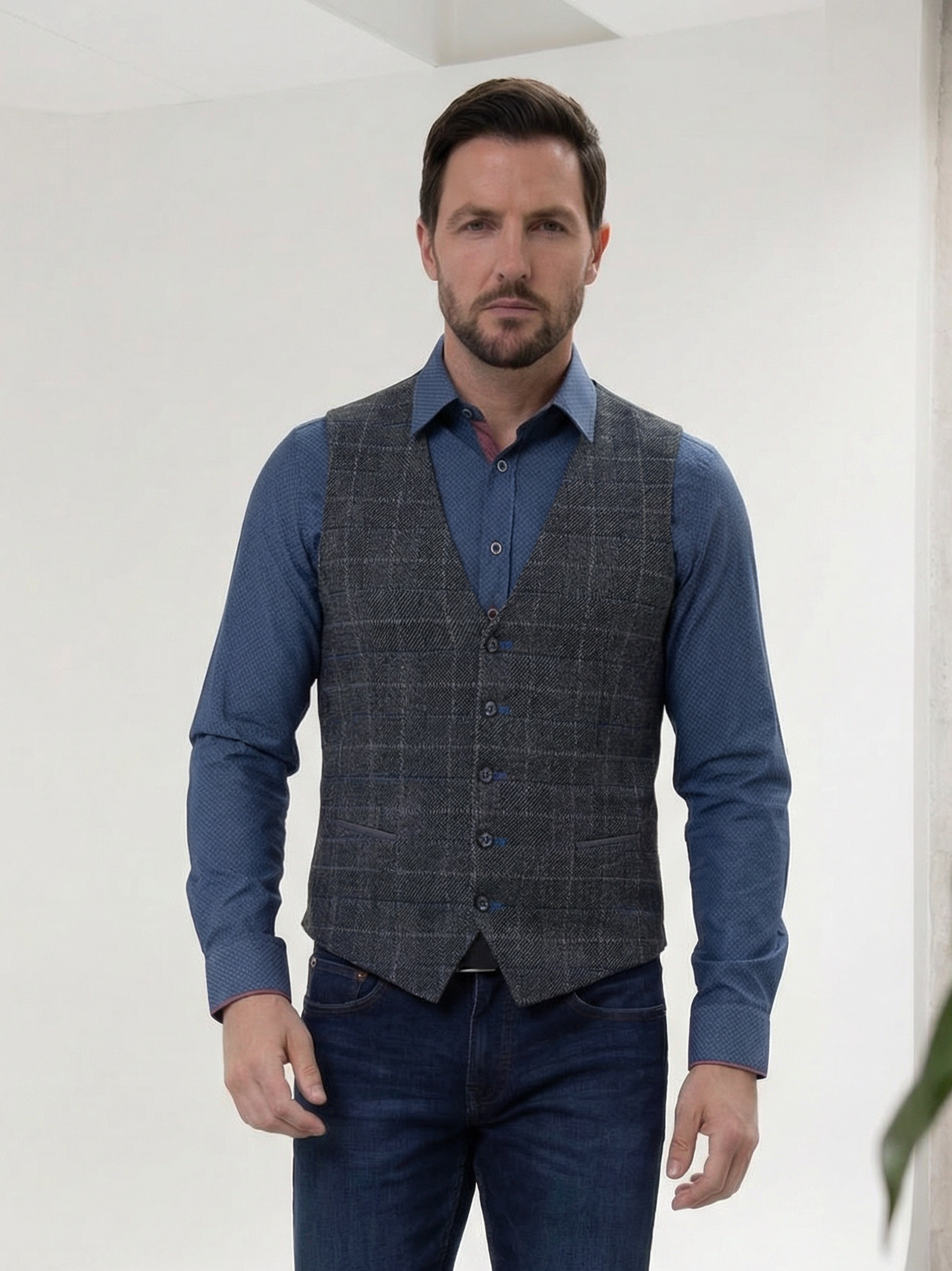 Regular Fit Tailored Abbey Check Single Breasted Waistcoat