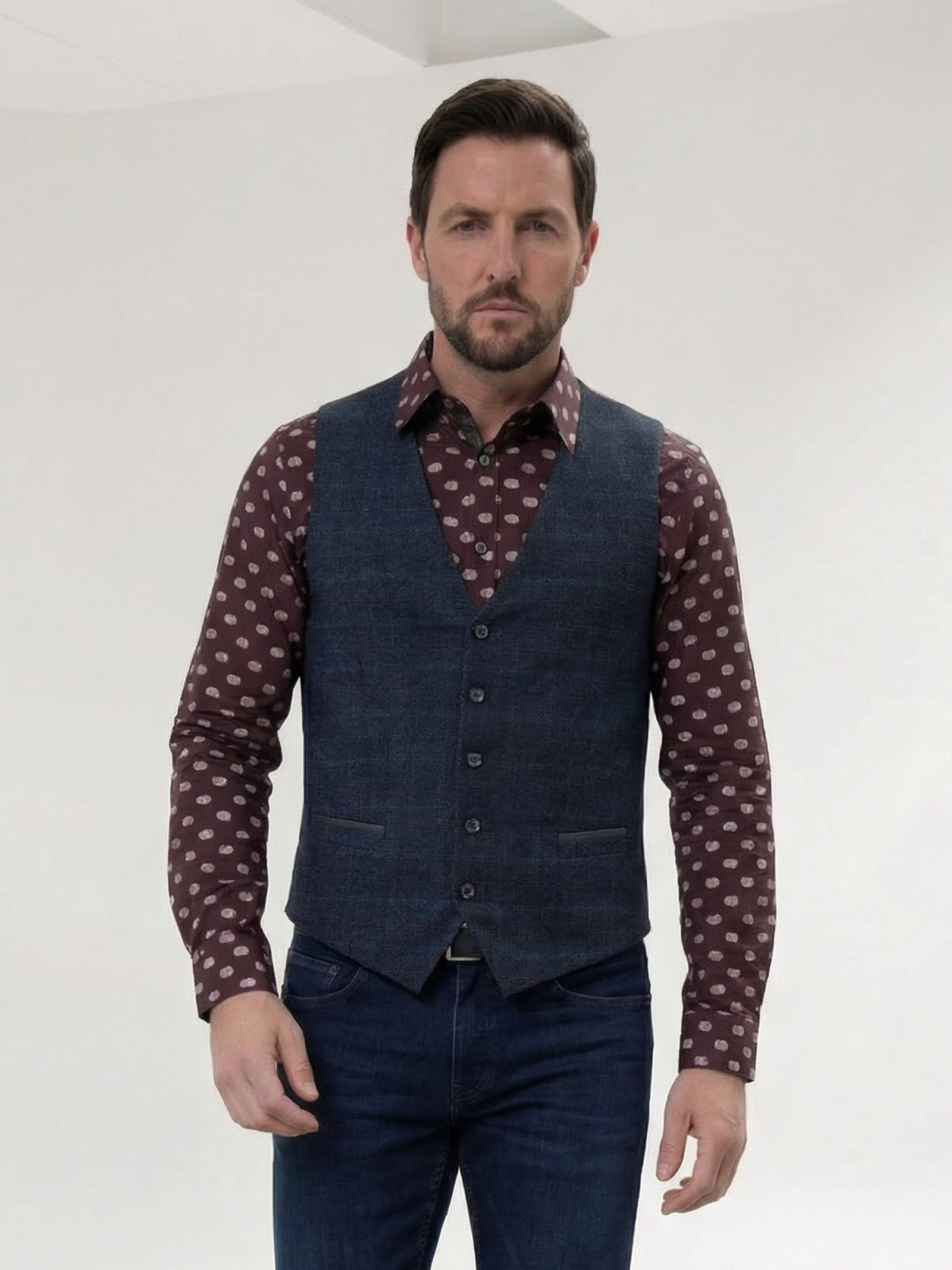Regular Fit Tailored Jet Check Single Breasted Waistcoat