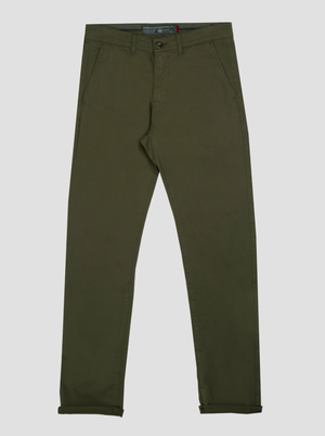 Tapered Fit Mid Stretch Casual Cotton Bromley Dark Khaki Chino Trouser
