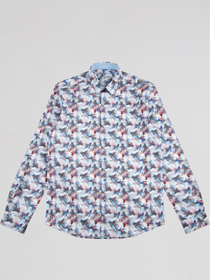 Fish White & Multi Print Long Sleeved Shirt