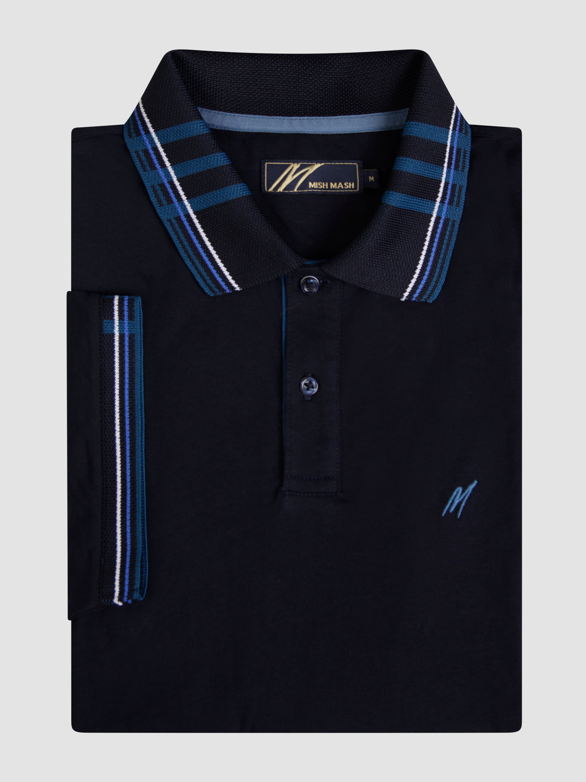 Engineered Rib Placket Vardar Navy short sleeve polo shirt with engineered rib collar and cuff ...