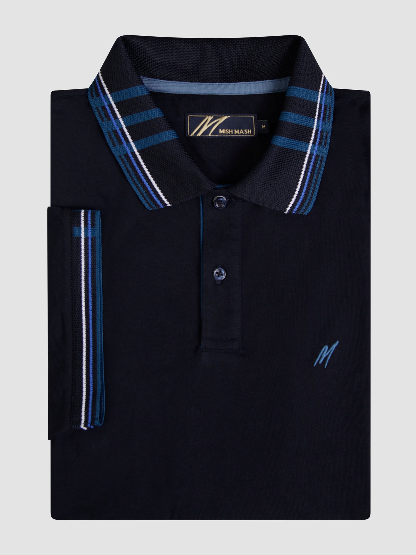 Vardar Navy short sleeve polo shirt with engineered rib collar and cuff, featuring classic button placket and embroidered logo.