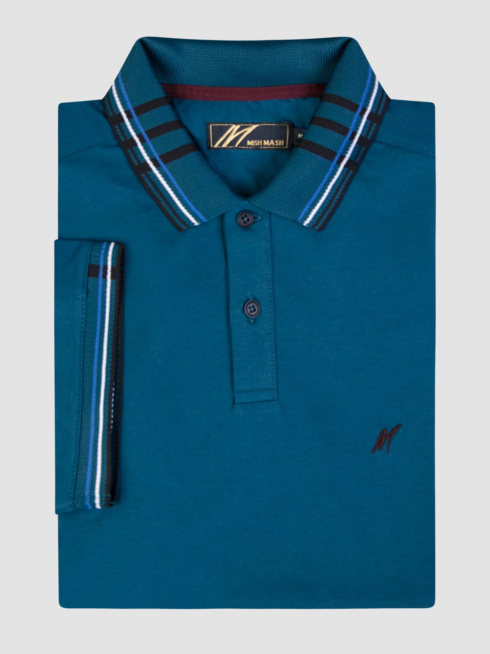 Vardar Teal short sleeve polo shirt featuring engineered rib collar and cuff, classic button placket, and embroidered logo.