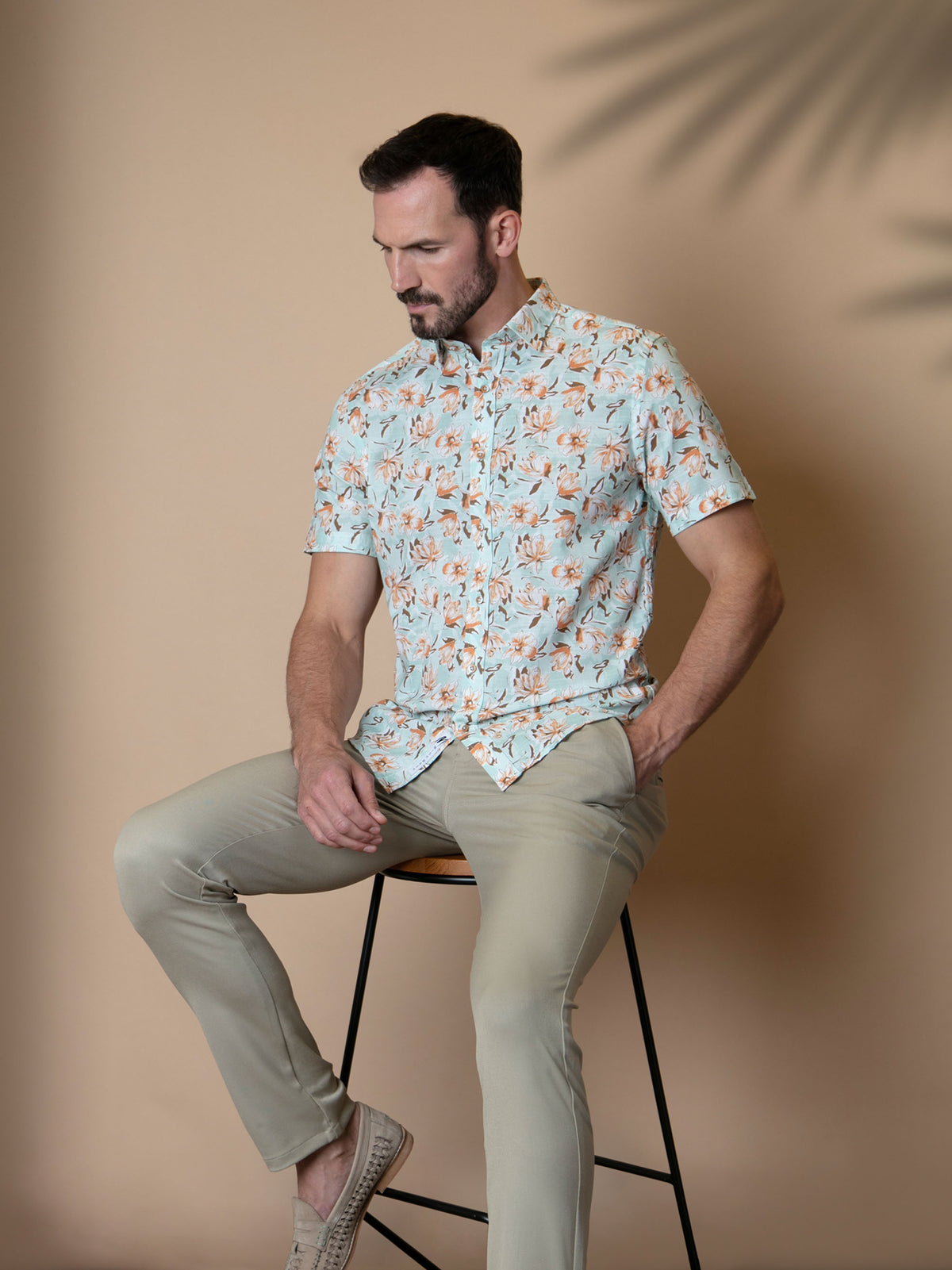 Floral light green short sleeve shirt. Menswear UK