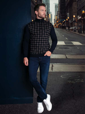 knitted navy long sleeve sweater mens uk
