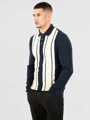 Regular Fit Blanco Navy/Gardenia Long Sleeve Knitted Polo