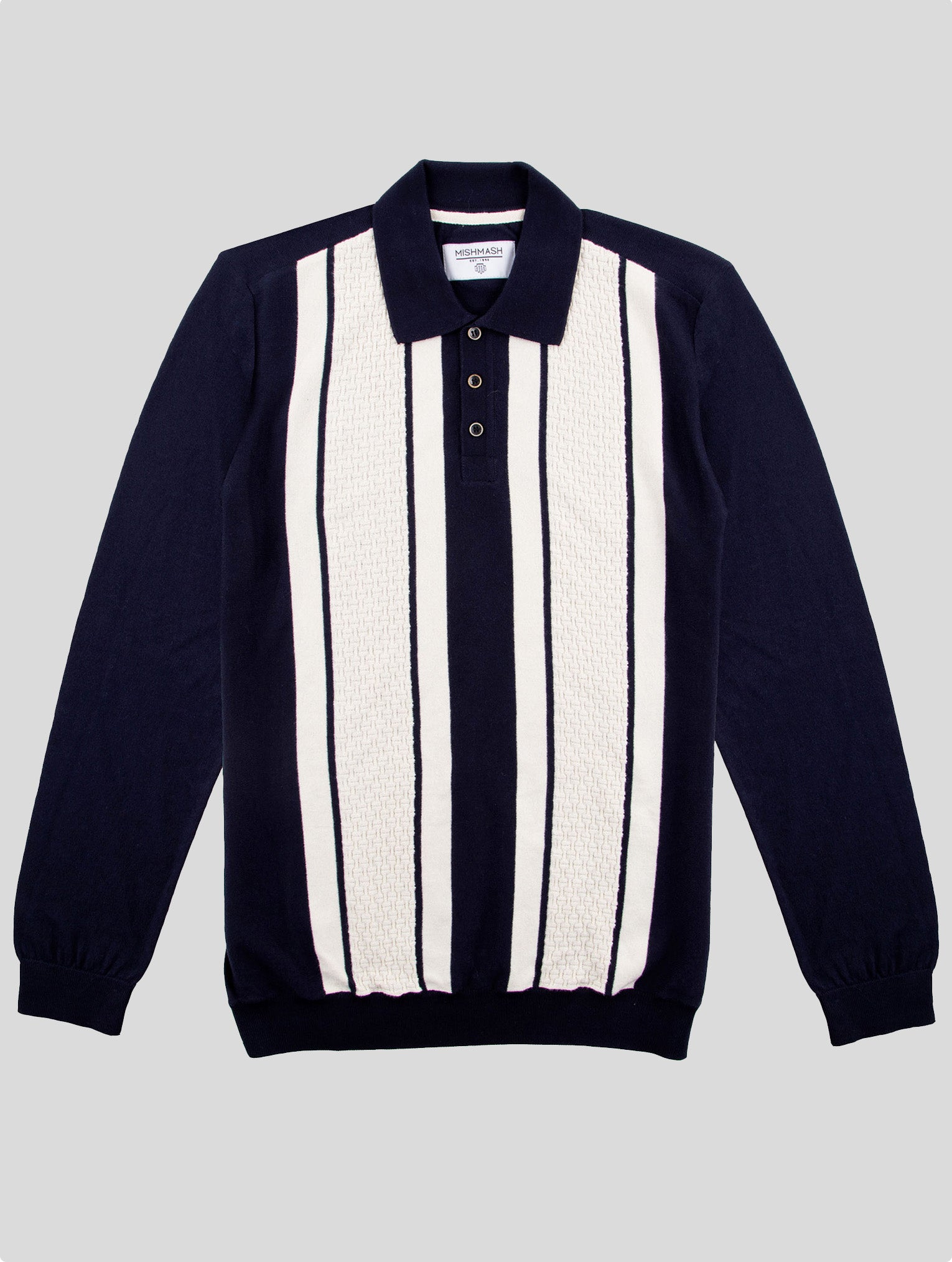Regular Fit Blanco Navy/Gardenia Long Sleeve Knitted Polo