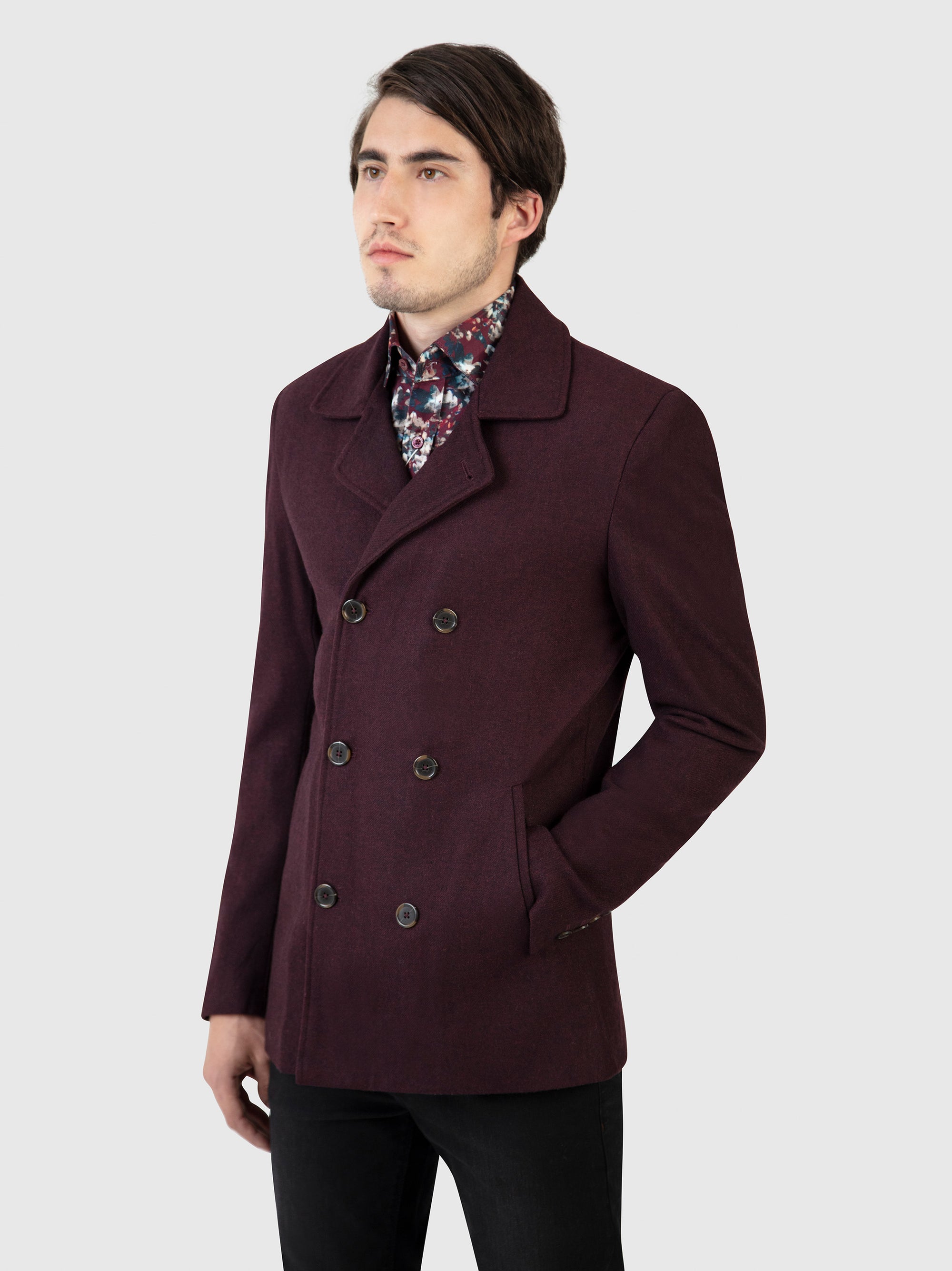 Regular Fit Boss Wine Tailored Double Breasted Coat