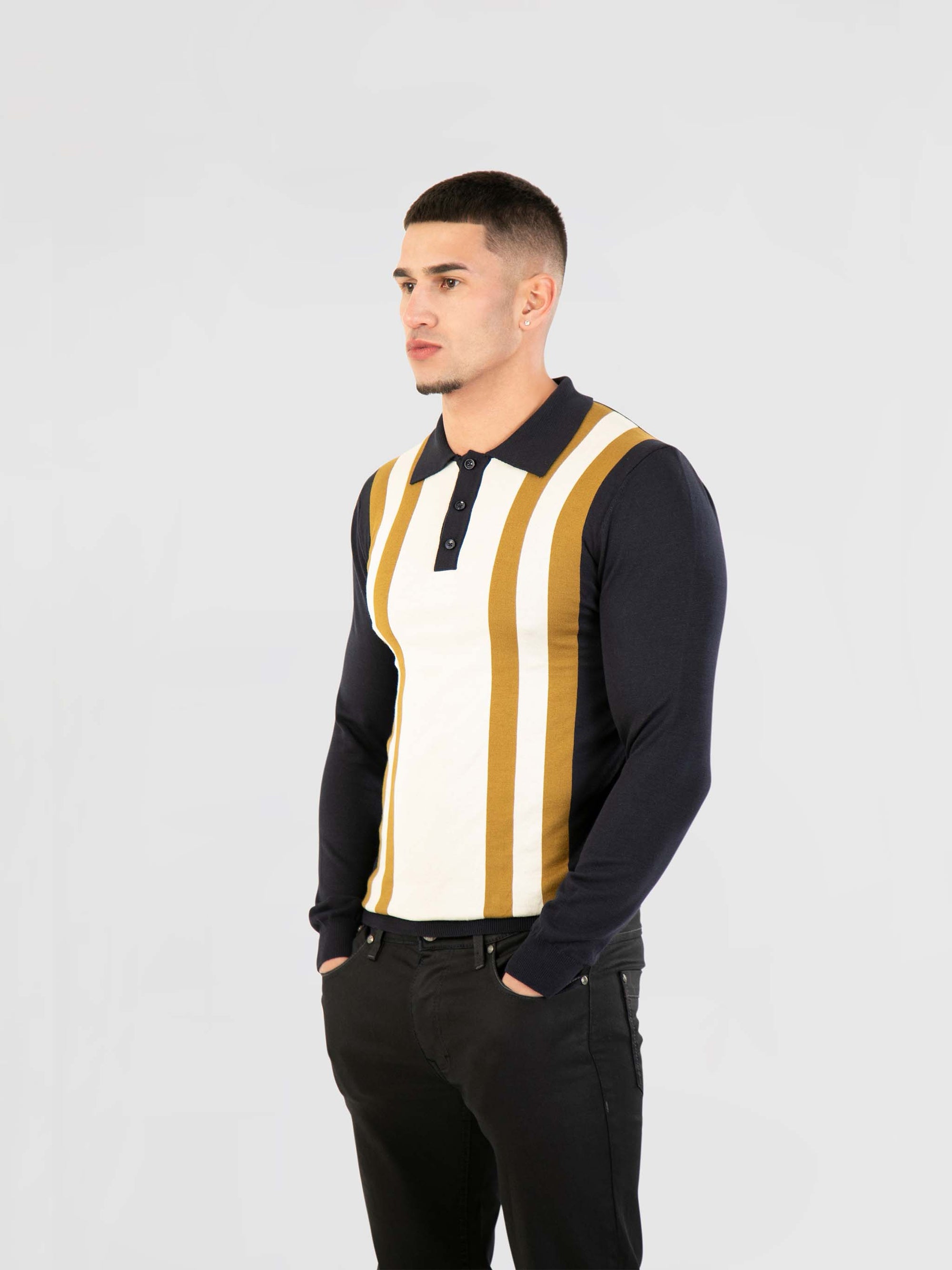 Regular Fit Bromo Navy Striped Long Sleeve Knit