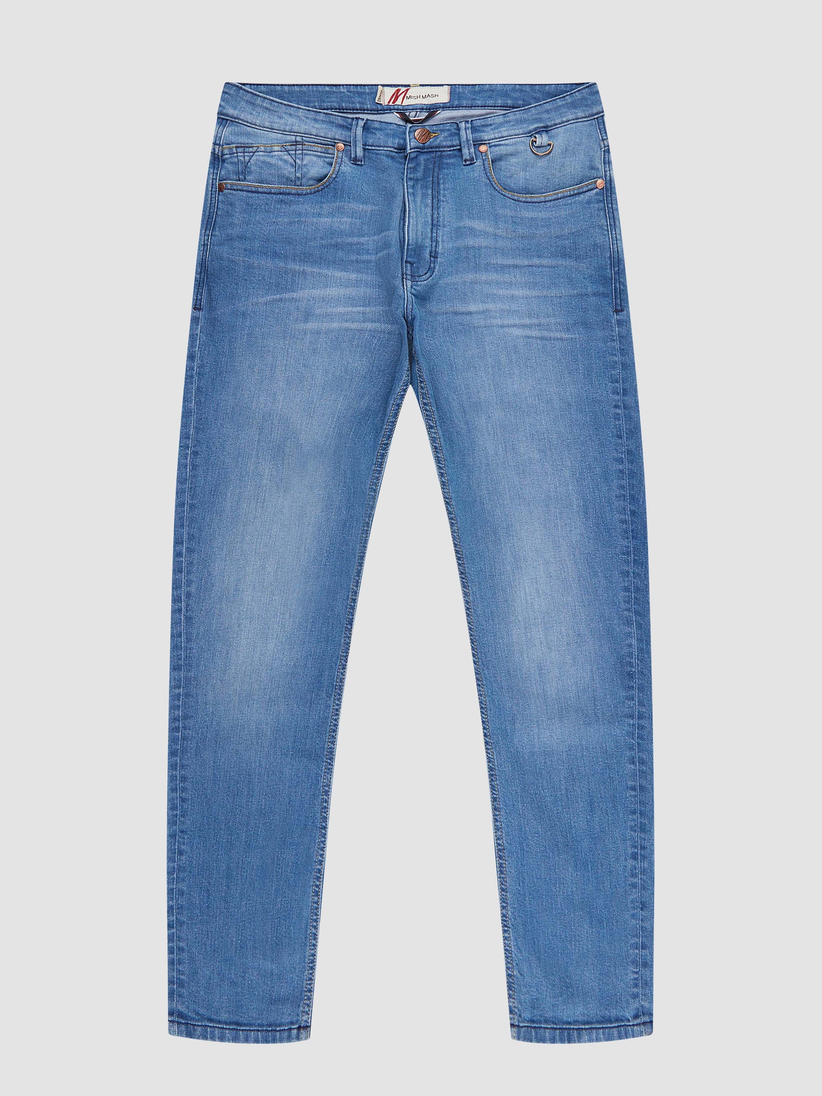 Tapered Fit Mid Stretch Bronco Light Denim Jeans