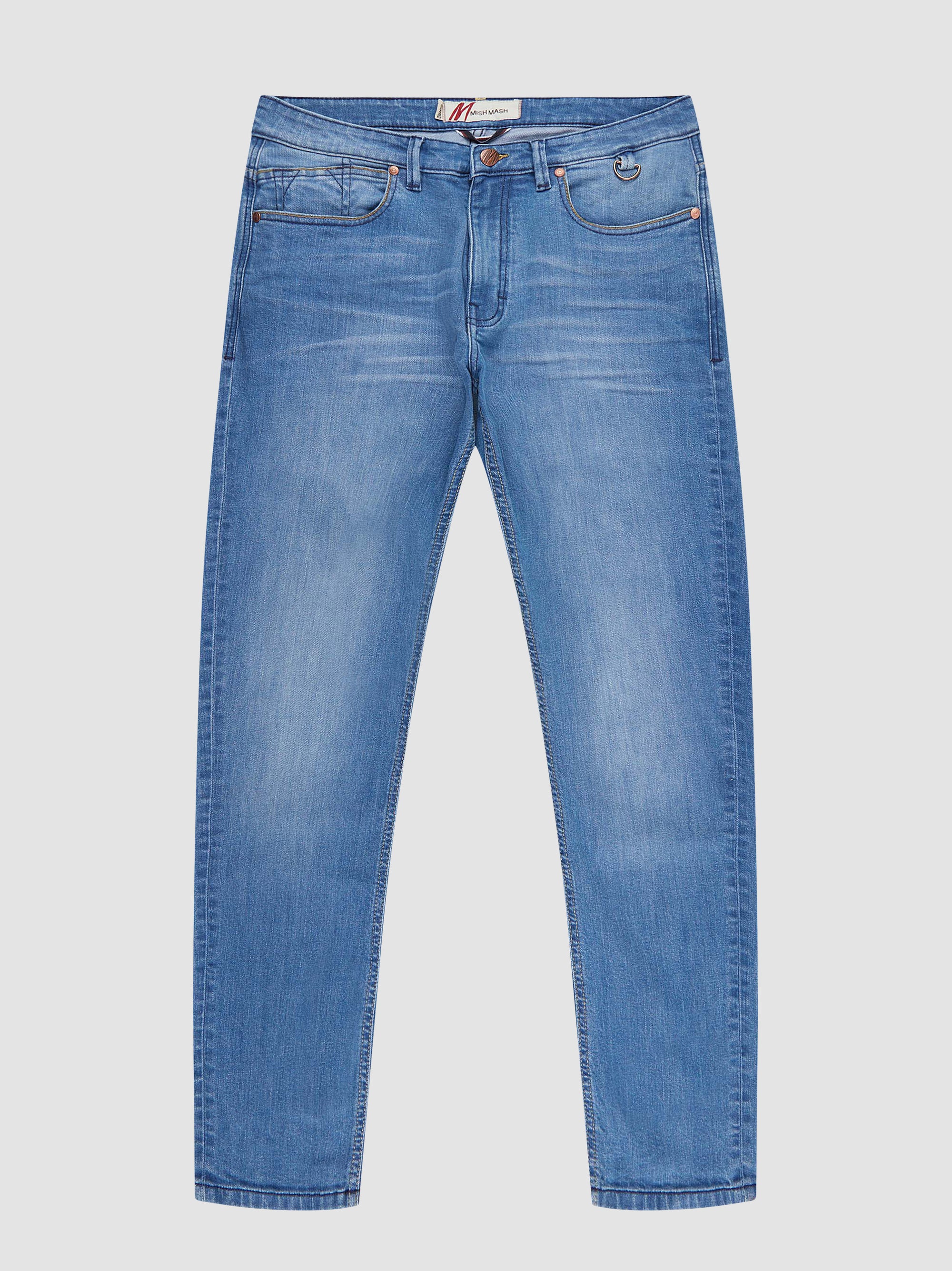 Tapered Fit Mid Stretch Bronco Light Denim Jeans